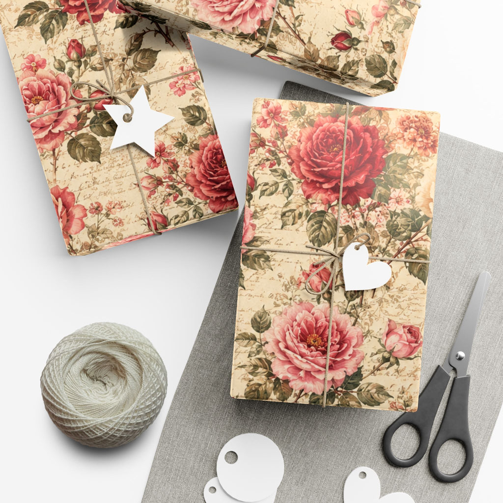 Gift Wrap Paper — Vintage rose floral Romantic Shabby Chic Wrapping Sheets