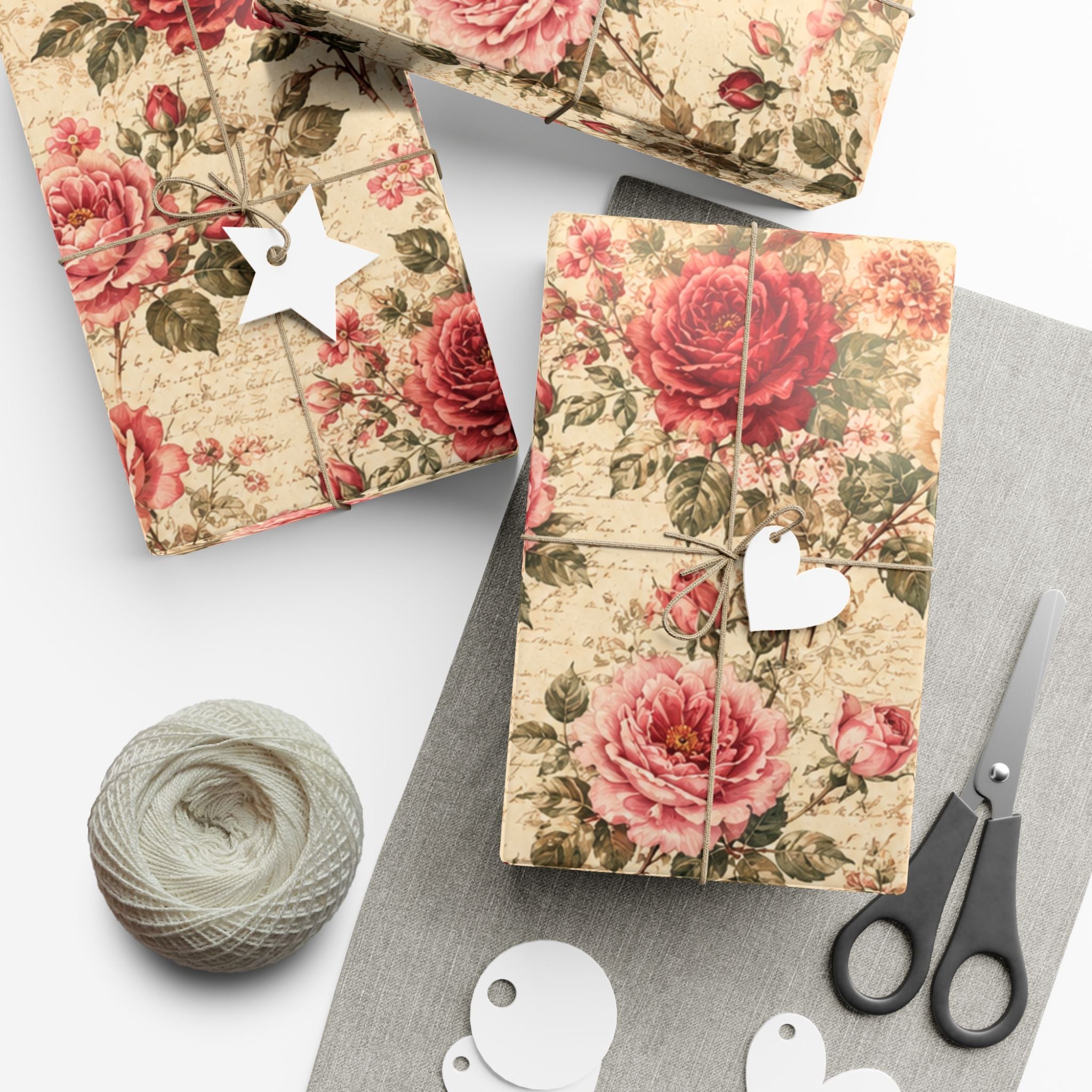 Gift Wrap Paper — Vintage rose floral Romantic Shabby Chic Wrapping Sheets