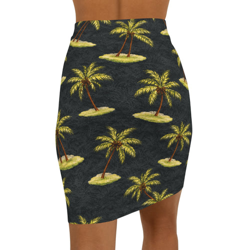 Mid‑Waist Pencil Skirt — Tropical palm islands