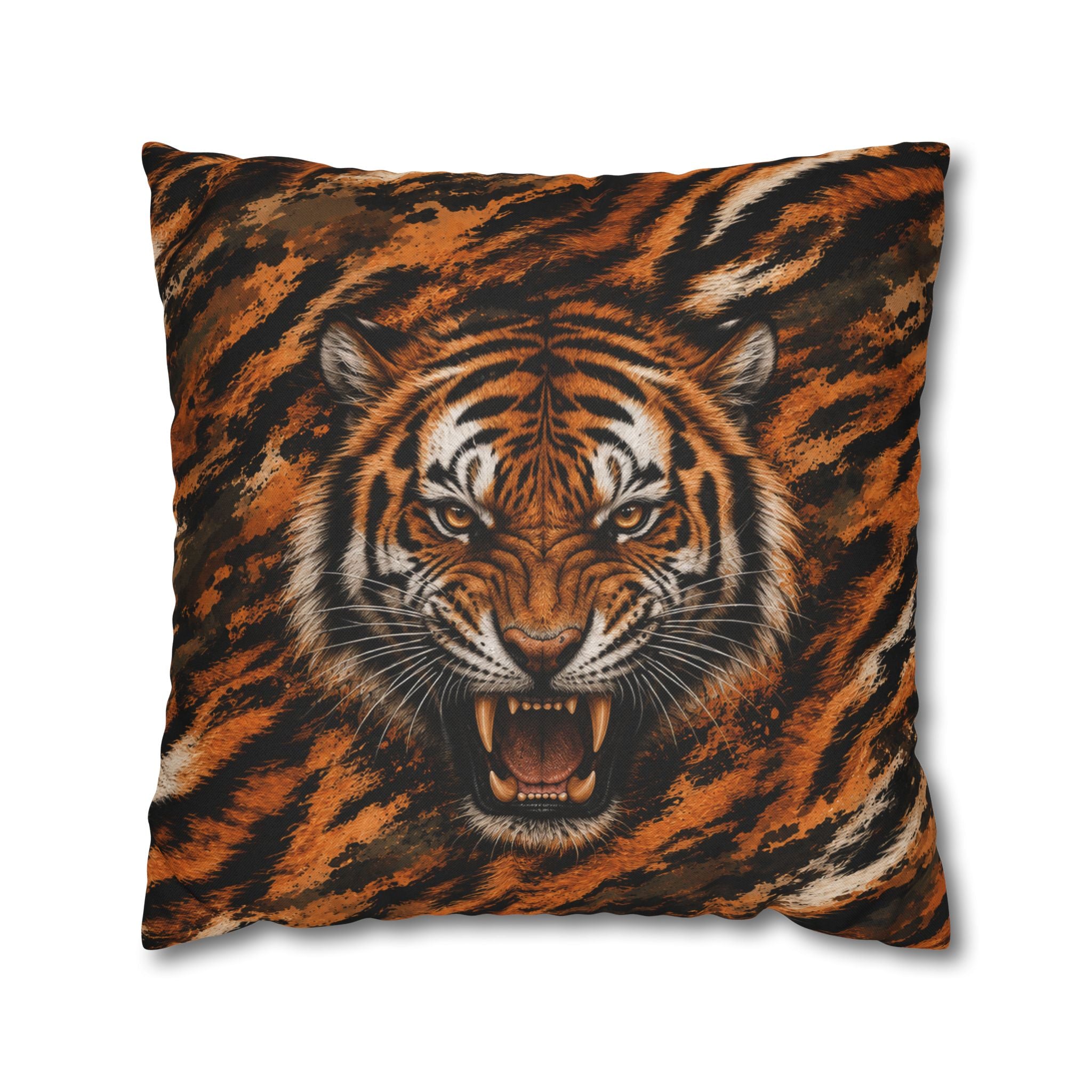 Roaring Tiger Face Pillowcase — Bold Jungle Accent Throw Cover