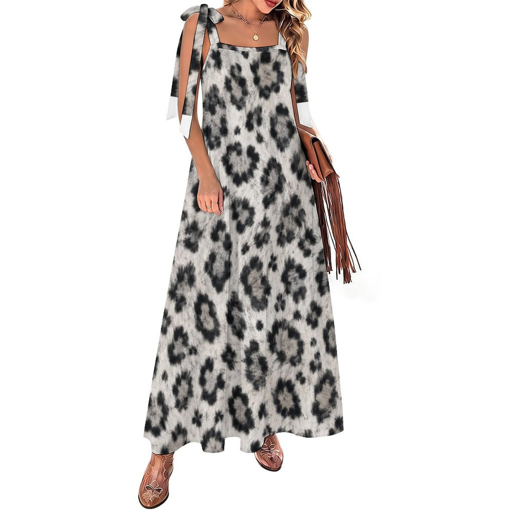 180gsm Ankle-length Slip Dress With Straps(All-Over Printing) - Snow leopard
