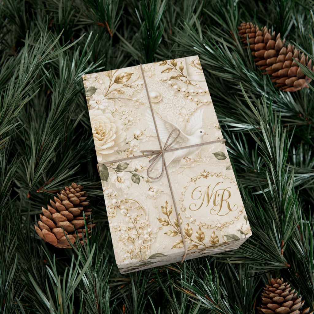 Gift Wrap Paper — Elegant wedding pattern with gold accents