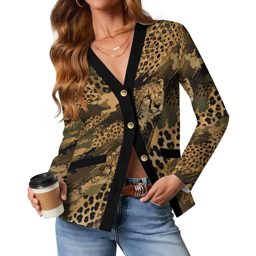 170gsm Women's Lightweight Cardigan(All-Over Printing) - Cheetah camouflage