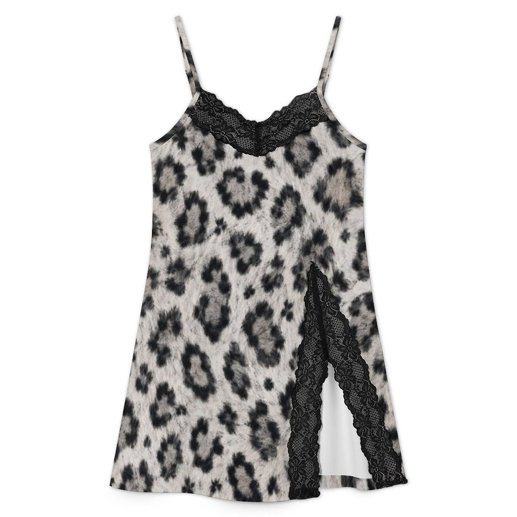 200gsm Lace Camisole Pajama Dress(All-Over Printing) - Snow leopard