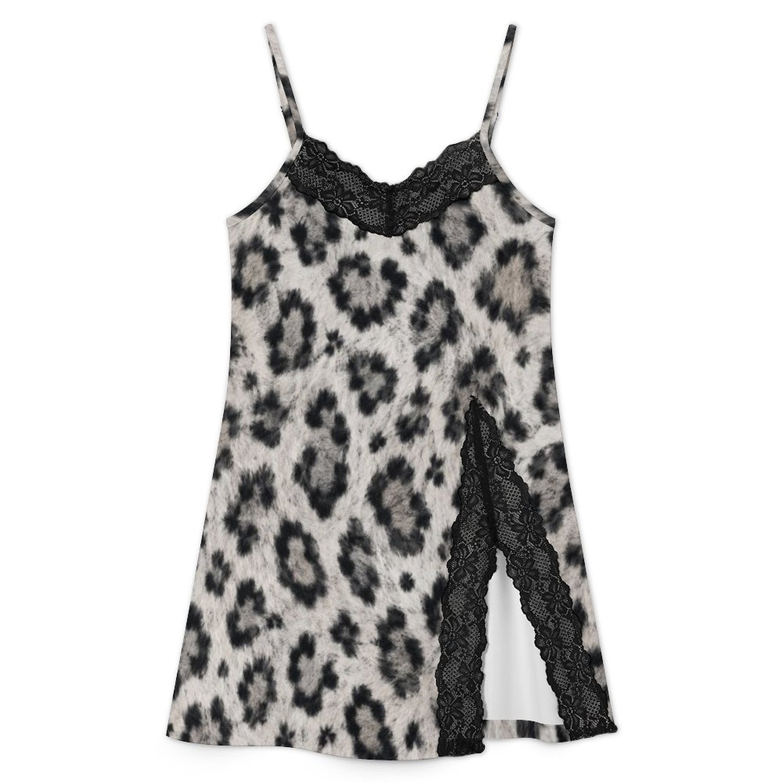 200gsm Lace Camisole Pajama Dress(All-Over Printing) - Snow leopard