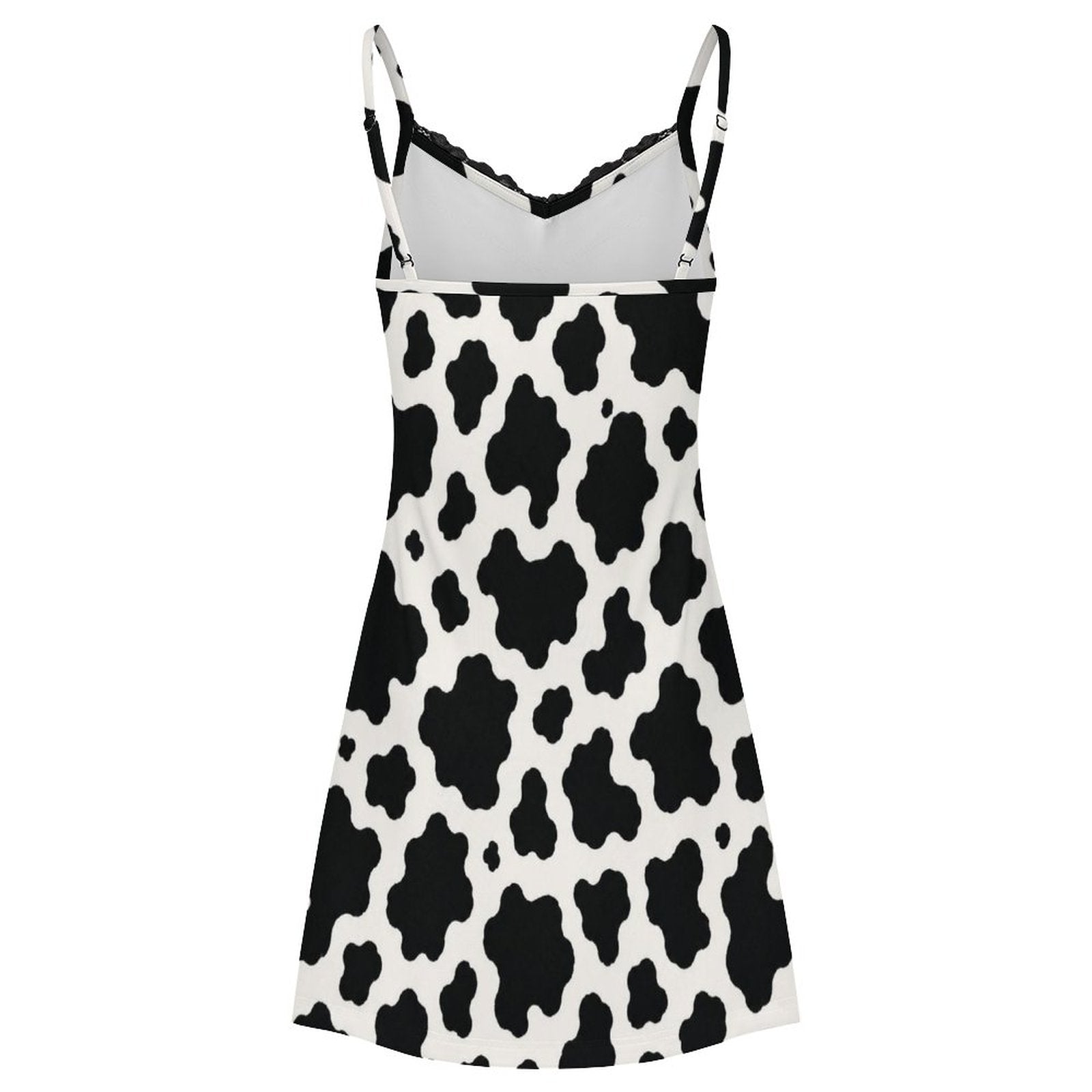 200gsm Lace Camisole Pajama Dress(All-Over Printing) - Black-and-White Cowhide