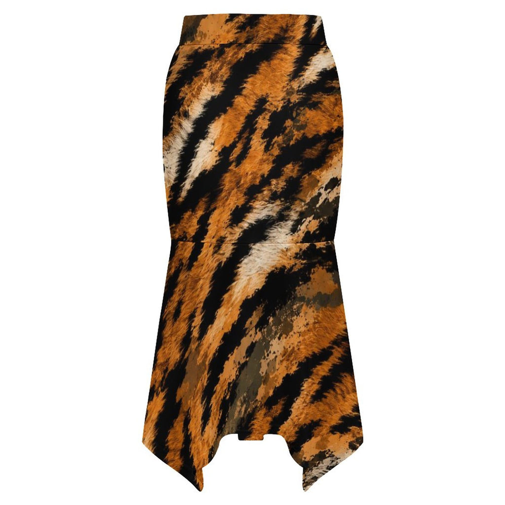 180gsm Irregular Hemmed Skirt(All-Over Printing) - tiger-fur camouflage