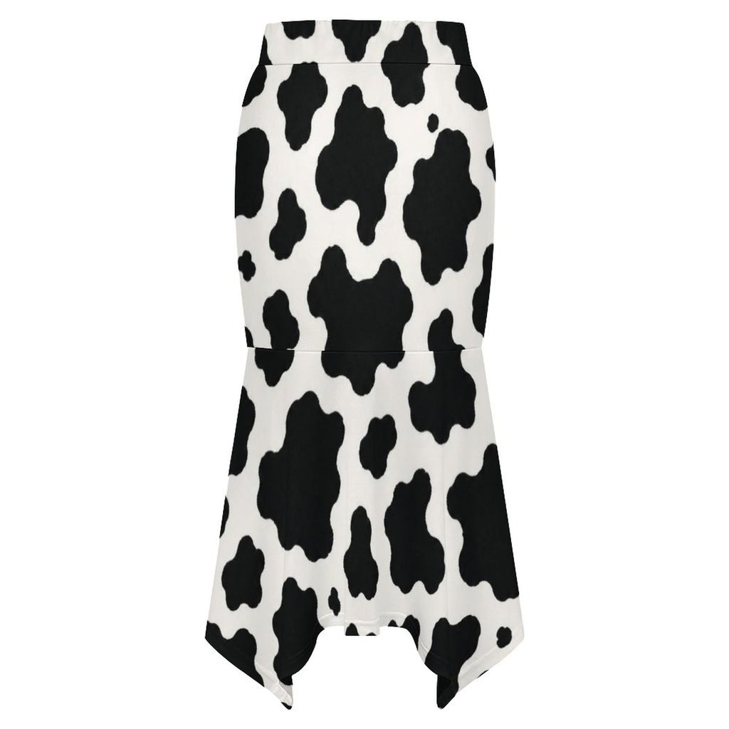180gsm Irregular Hemmed Skirt(All-Over Printing) - Black-and-White Cowhide
