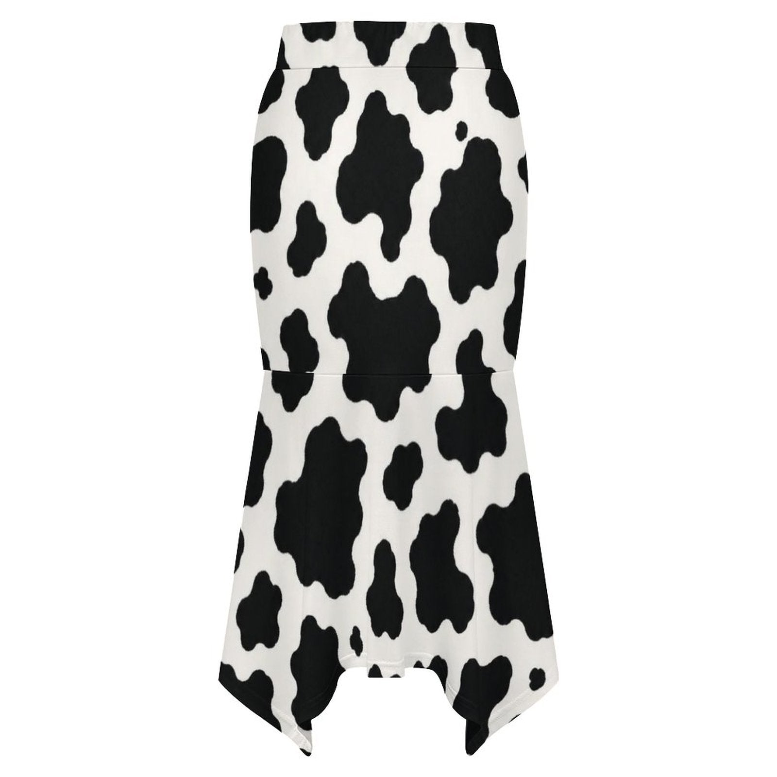 180gsm Irregular Hemmed Skirt(All-Over Printing) - Black-and-White Cowhide
