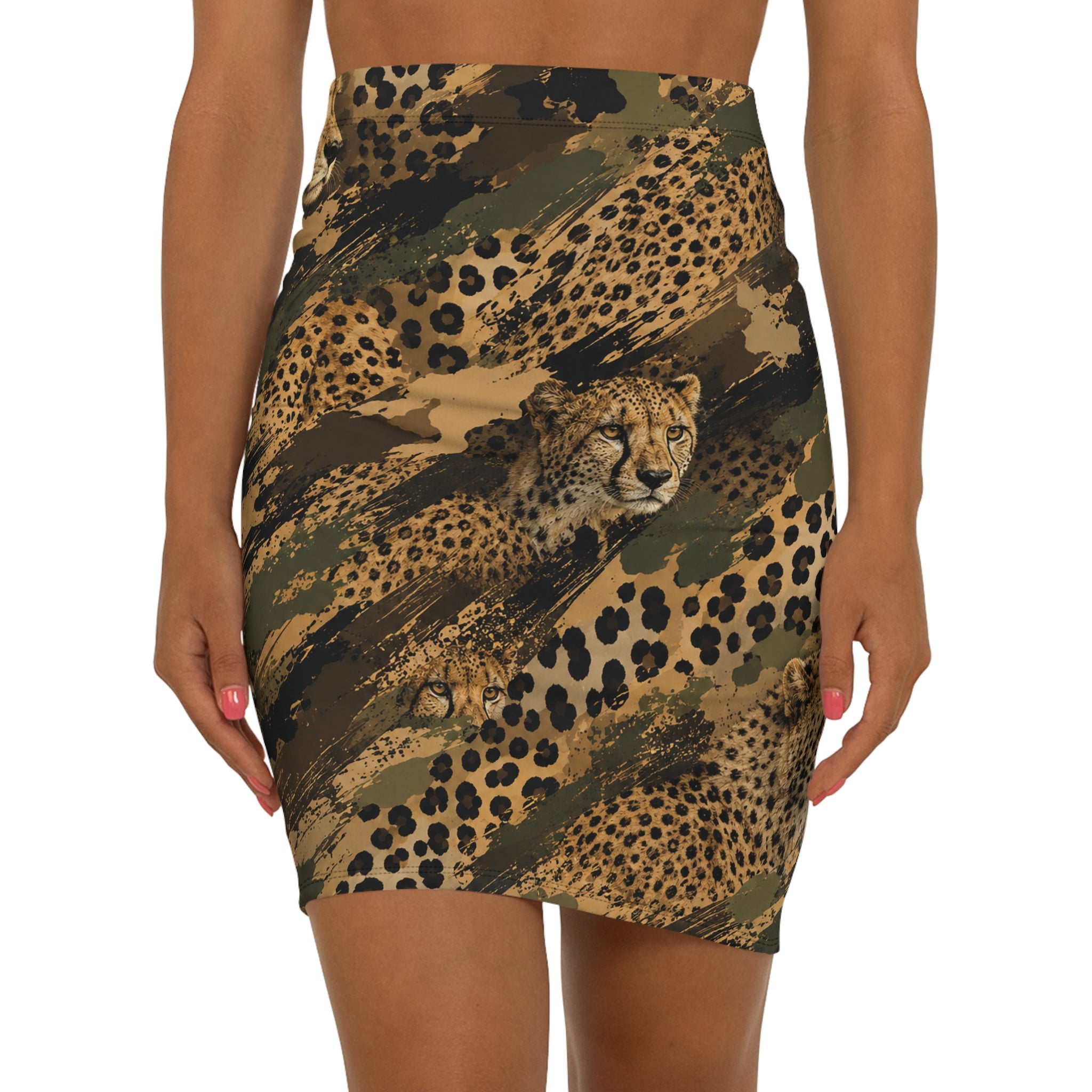 Mid‑Waist Pencil Skirt — Cheetah camouflage