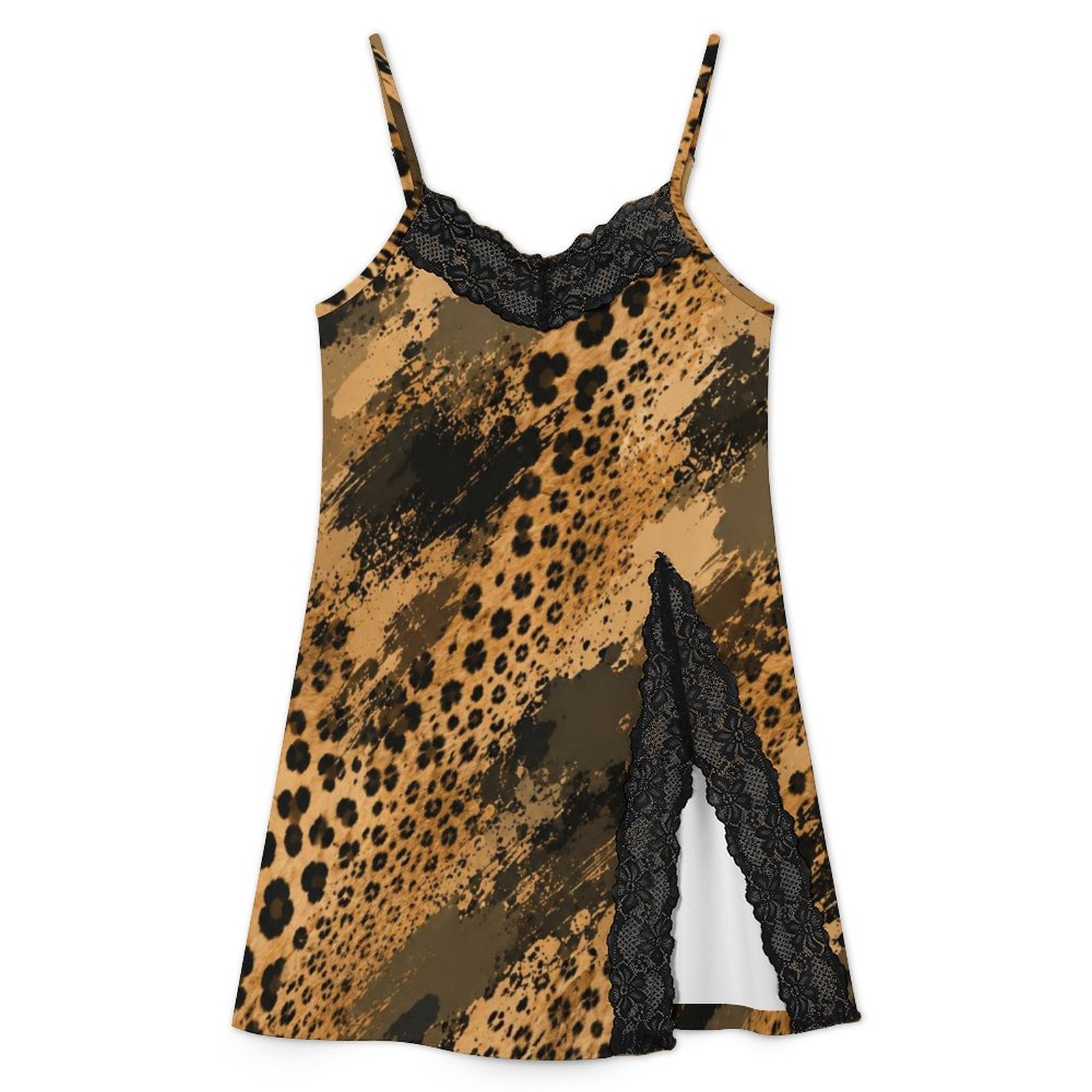 200gsm Lace Camisole Pajama Dress(All-Over Printing) - Cheetah camouflage texture