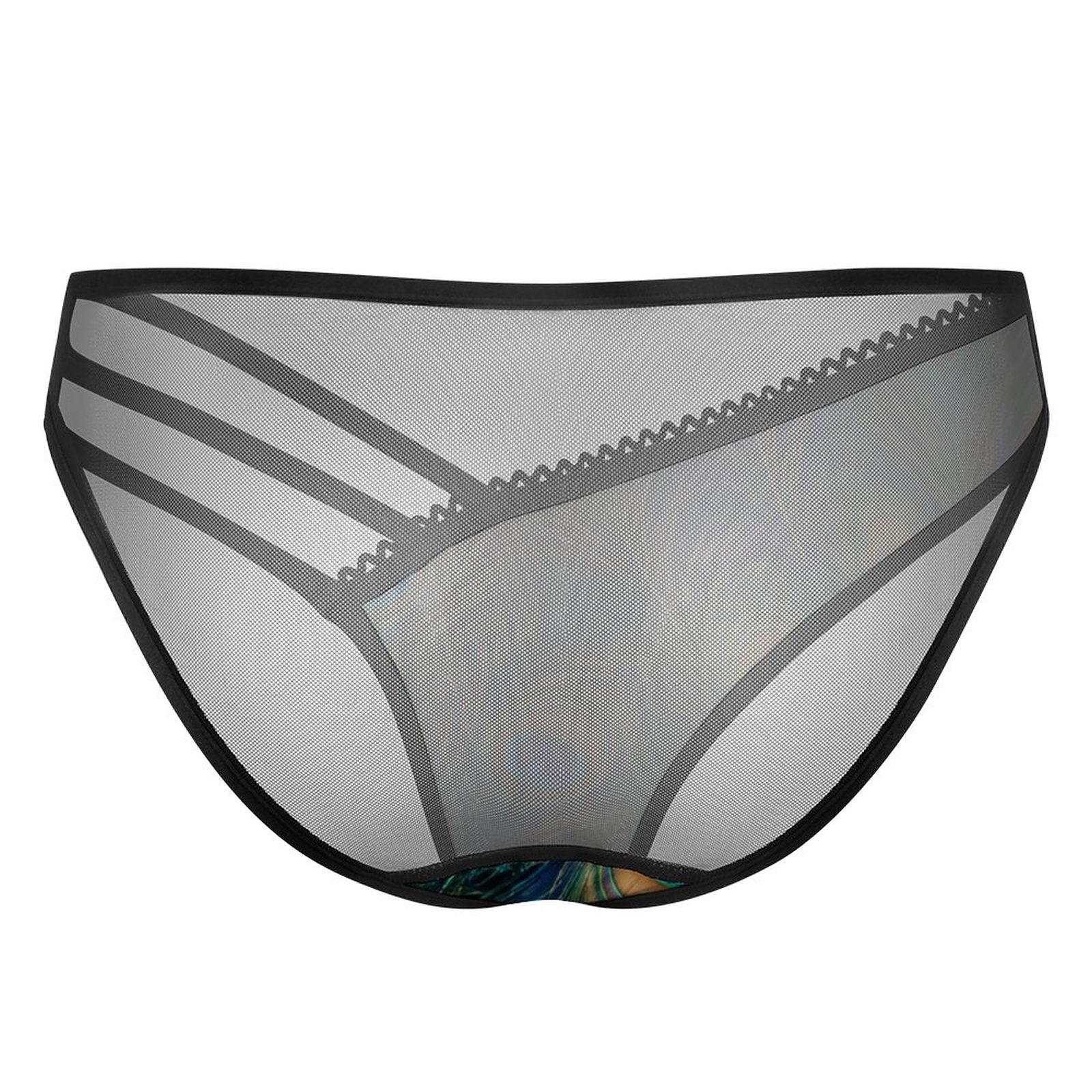 Multi-Strap Lace Briefs(All-Over Printing) - Peacock feathers