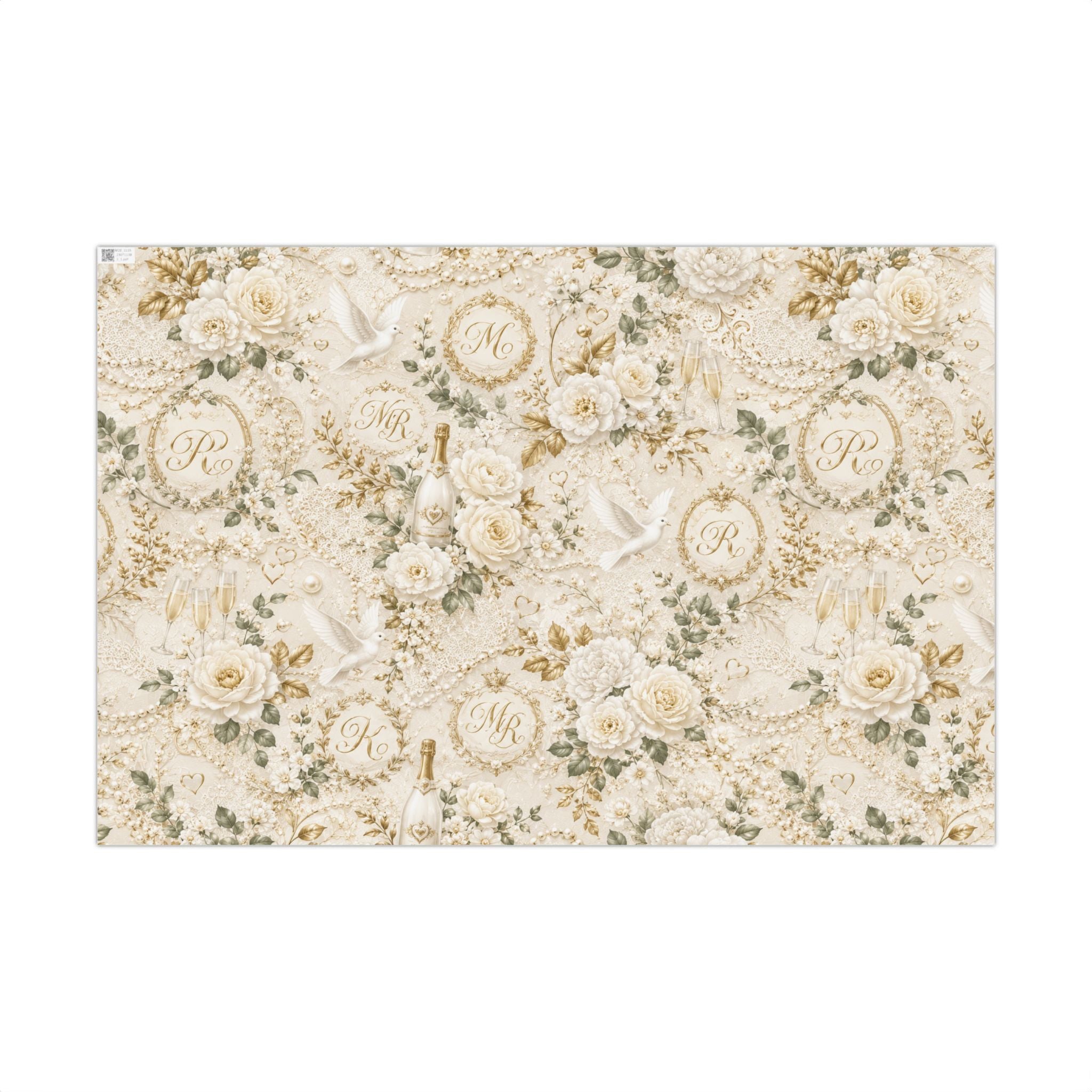Gift Wrap Paper — Elegant wedding pattern with gold accents