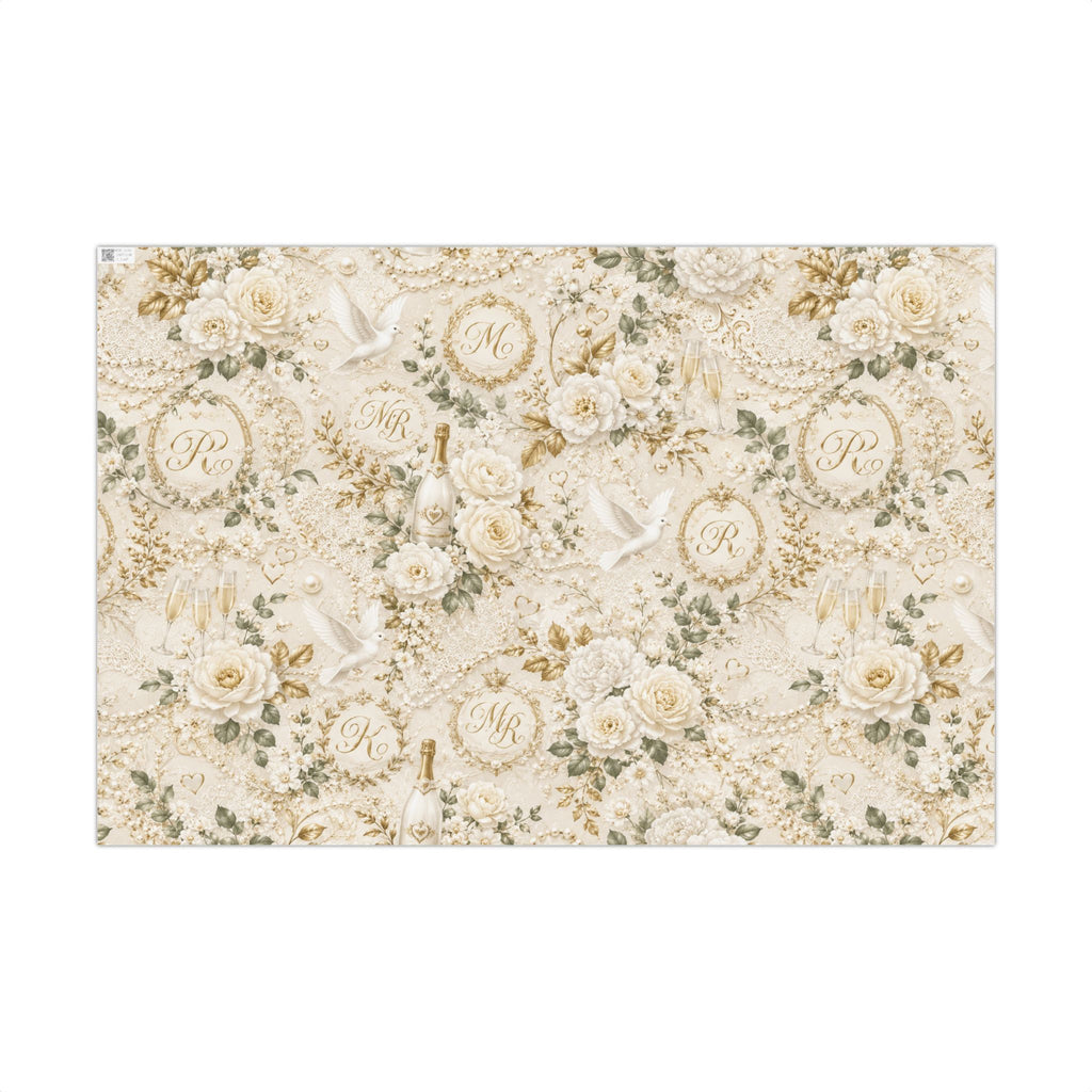 Gift Wrap Paper — Elegant wedding pattern with gold accents
