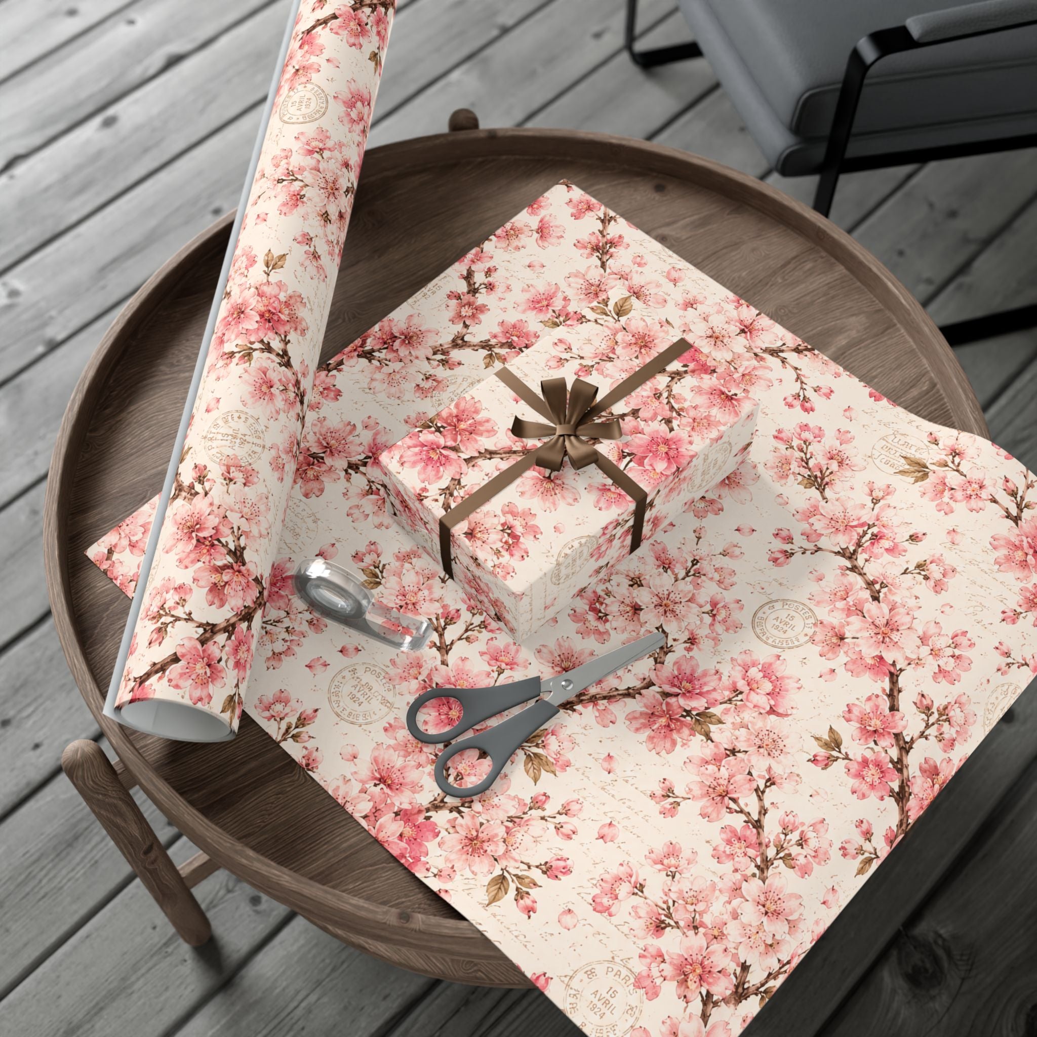Gift Wrap Paper — Vintage sakura with postal accents