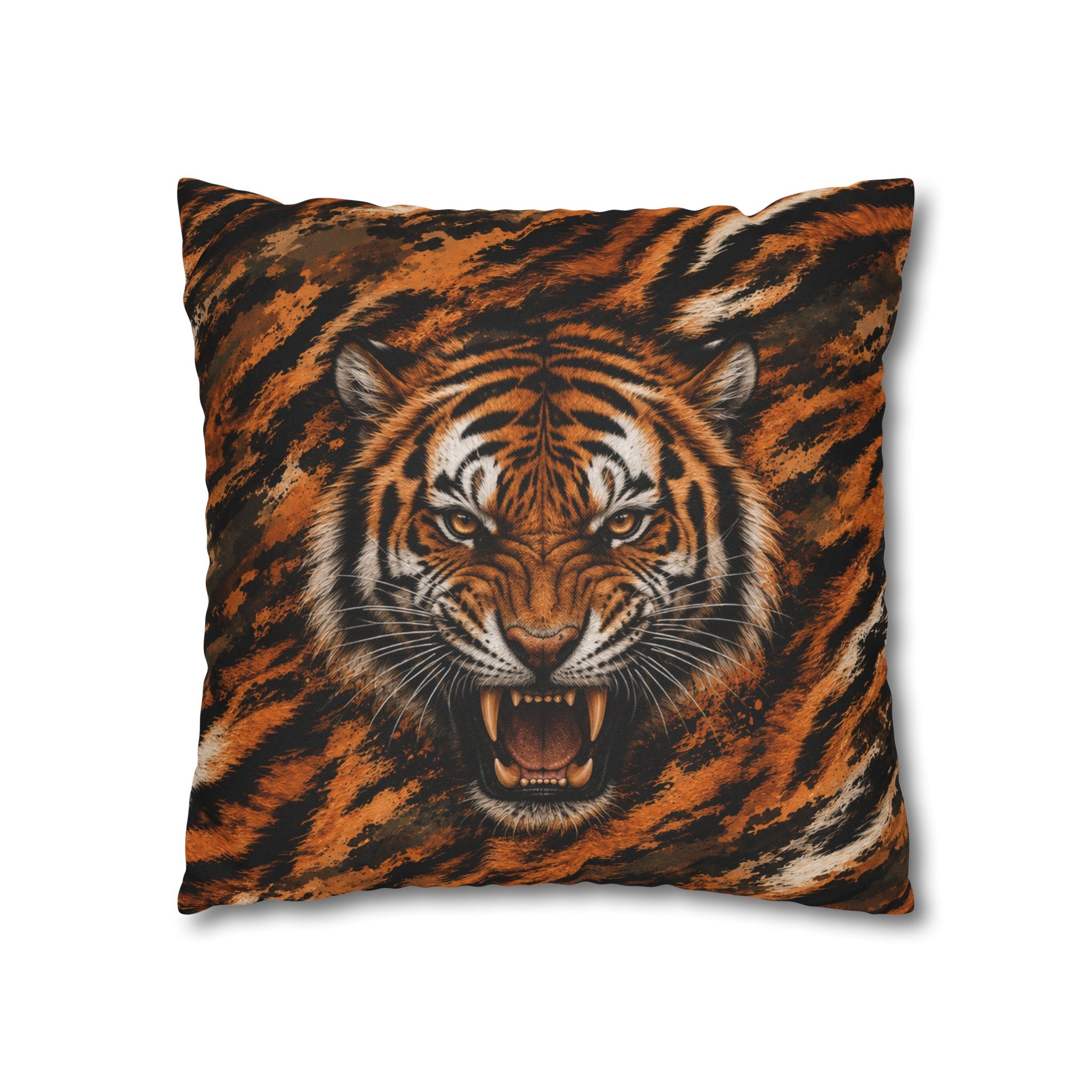 Roaring Tiger Face Pillowcase — Bold Jungle Accent Throw Cover