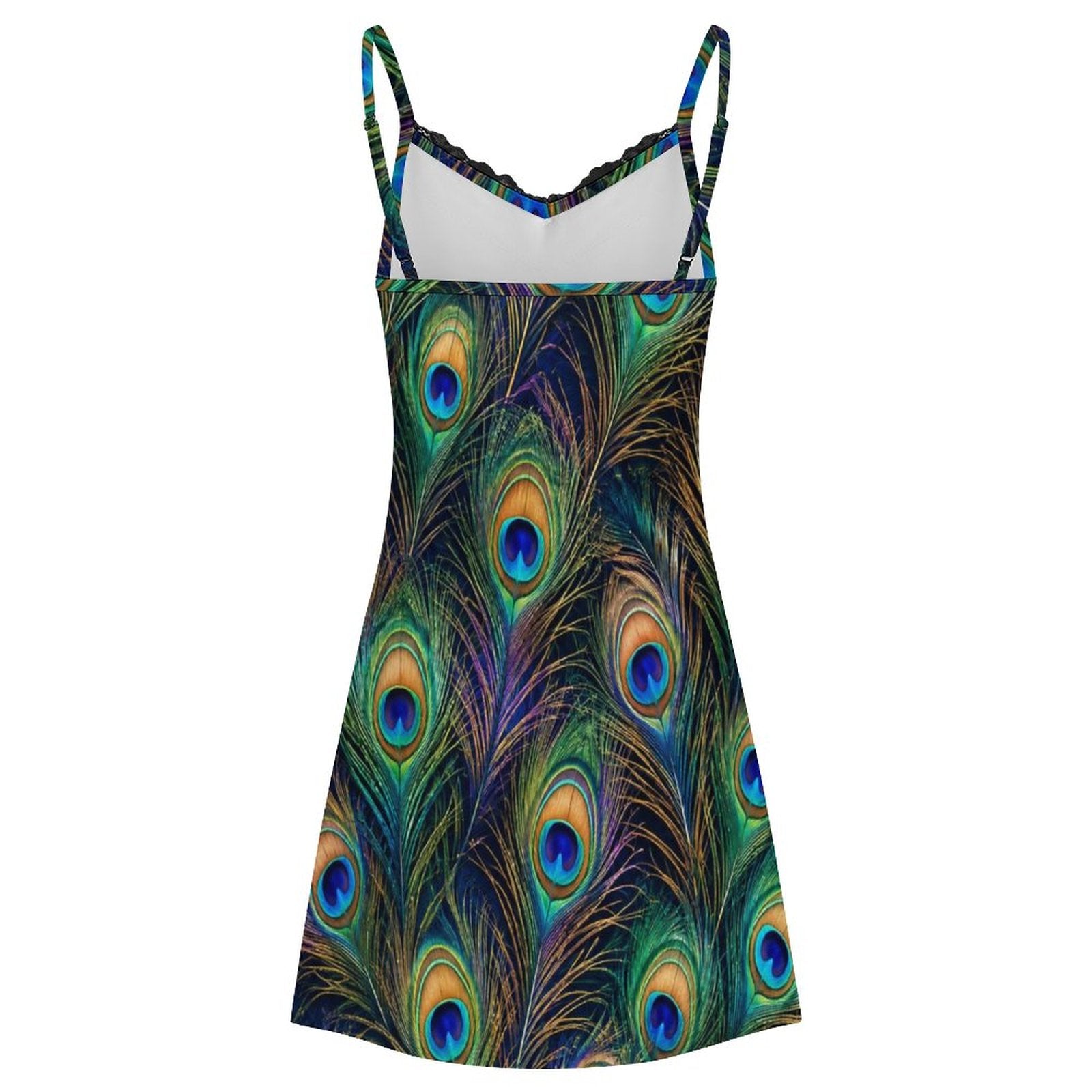 200gsm Lace Camisole Pajama Dress(All-Over Printing) - Peacock feathers