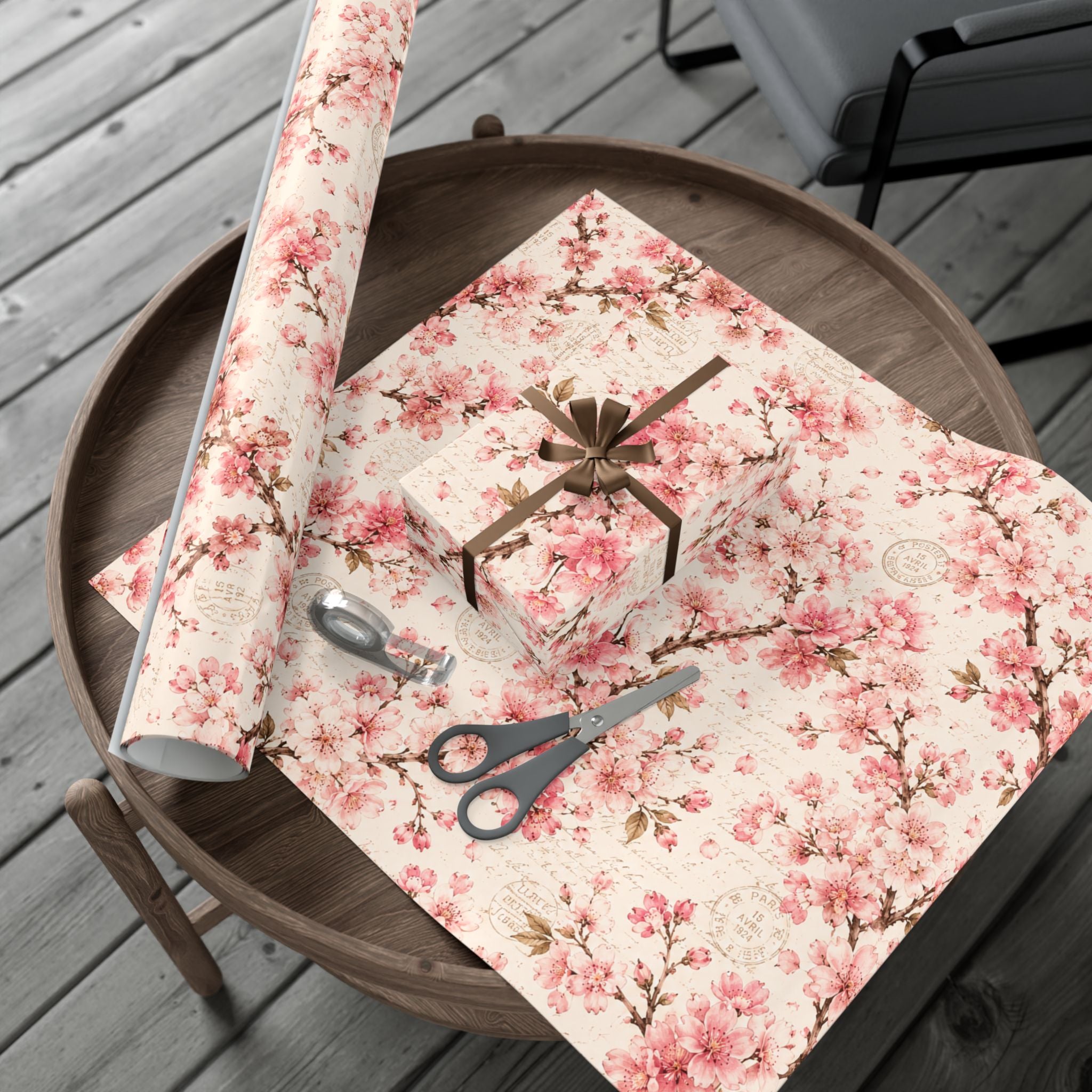 Gift Wrap Paper — Vintage sakura with postal accents