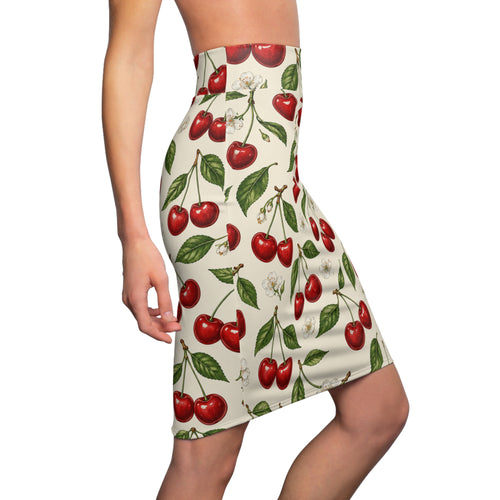 Cherry Blossom Pencil Skirt — Vintage Red Cherry Print