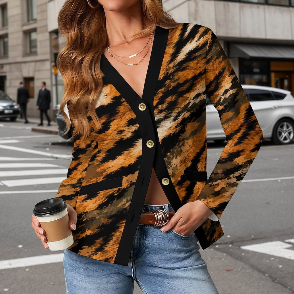 170gsm Women's Lightweight Cardigan(All-Over Printing) - tiger-fur camouflage