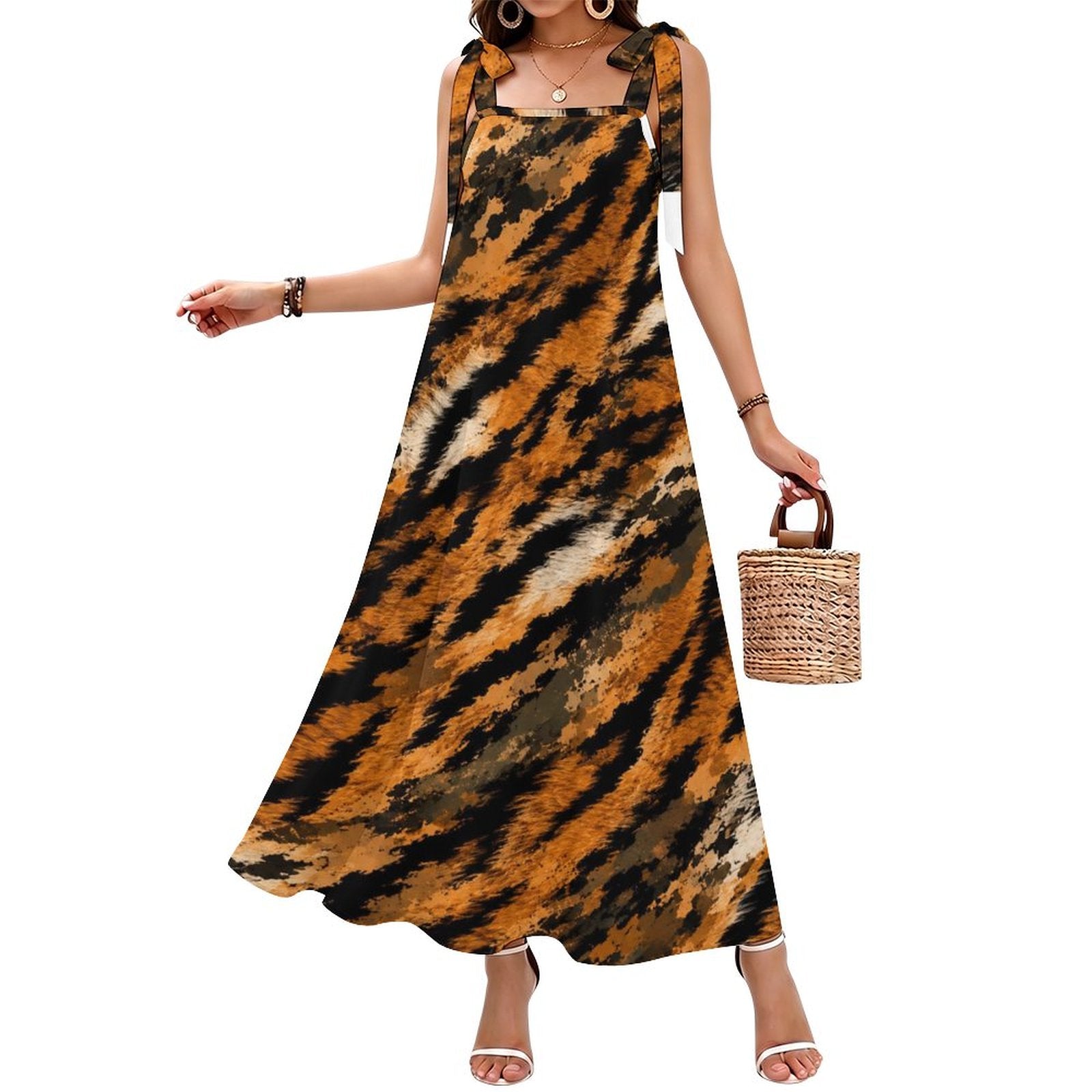 180gsm Ankle-length Slip Dress With Straps(All-Over Printing) - Zebra-stripe pattern