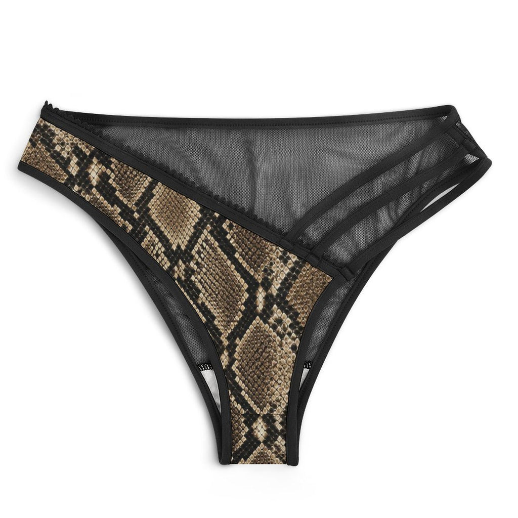 Multi-Strap Lace Briefs(All-Over Printing) - Snake skin Pattern