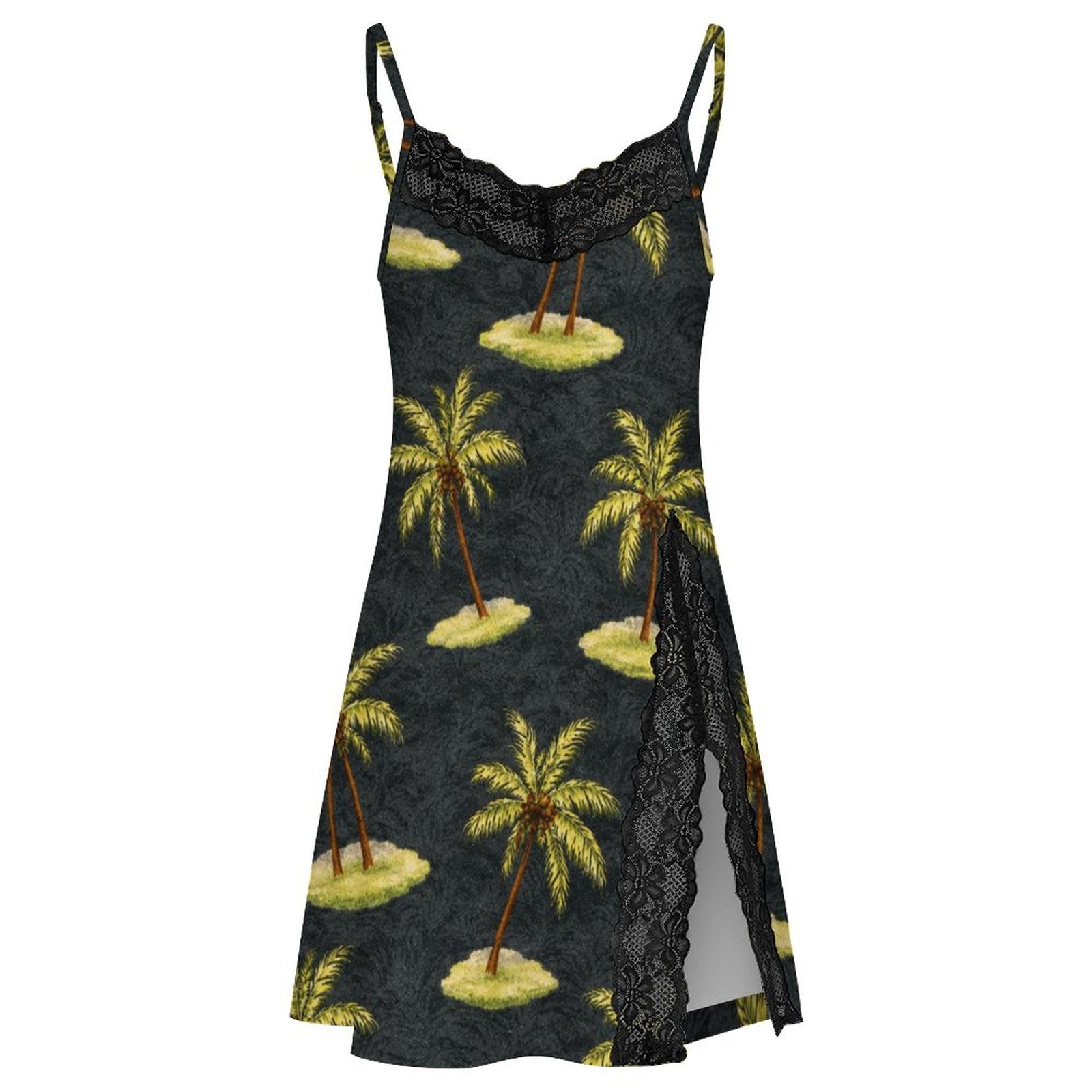 200gsm Lace Camisole Pajama Dress(All-Over Printing) - Tropical palm islands