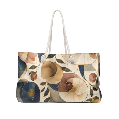 Floral Golden Ratio Weekender Bag – Boho Vintage Spiral Travel Tote