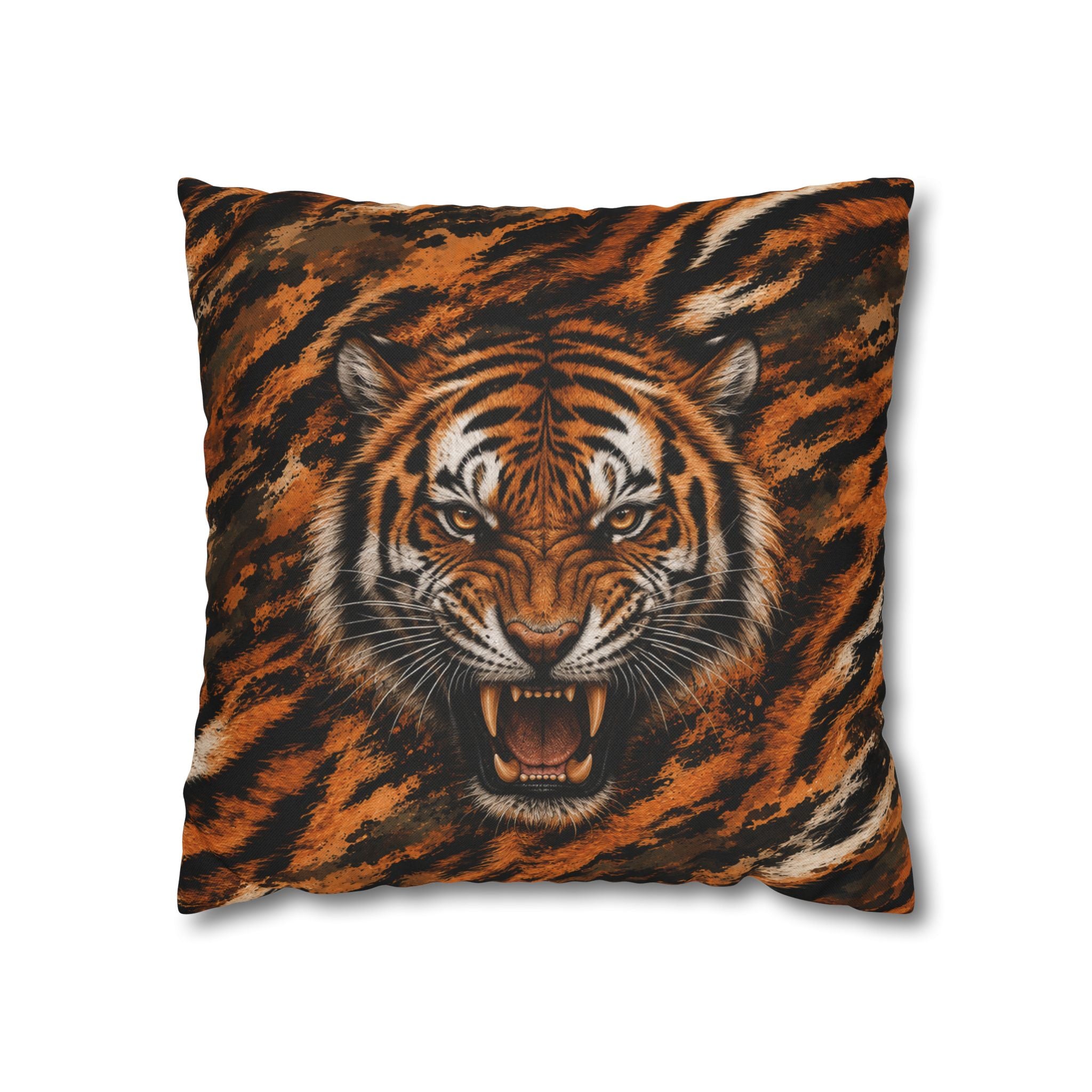 Roaring Tiger Face Pillowcase — Bold Jungle Accent Throw Cover