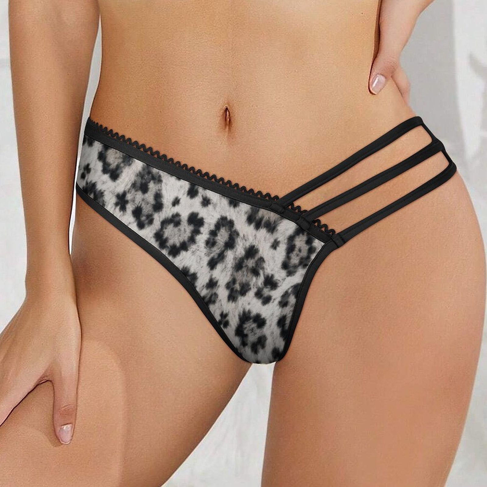 Multi-Strap Lace Briefs(All-Over Printing) - Snow leopard