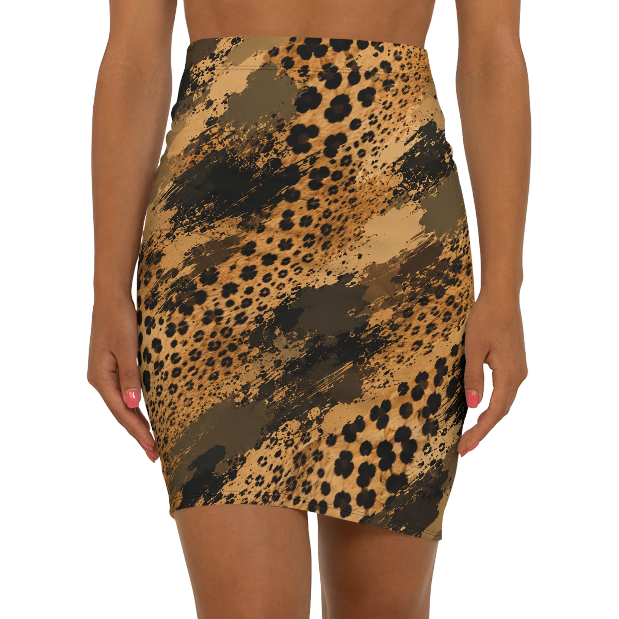 Mid‑Waist Pencil Skirt — Cheetah camouflage texture