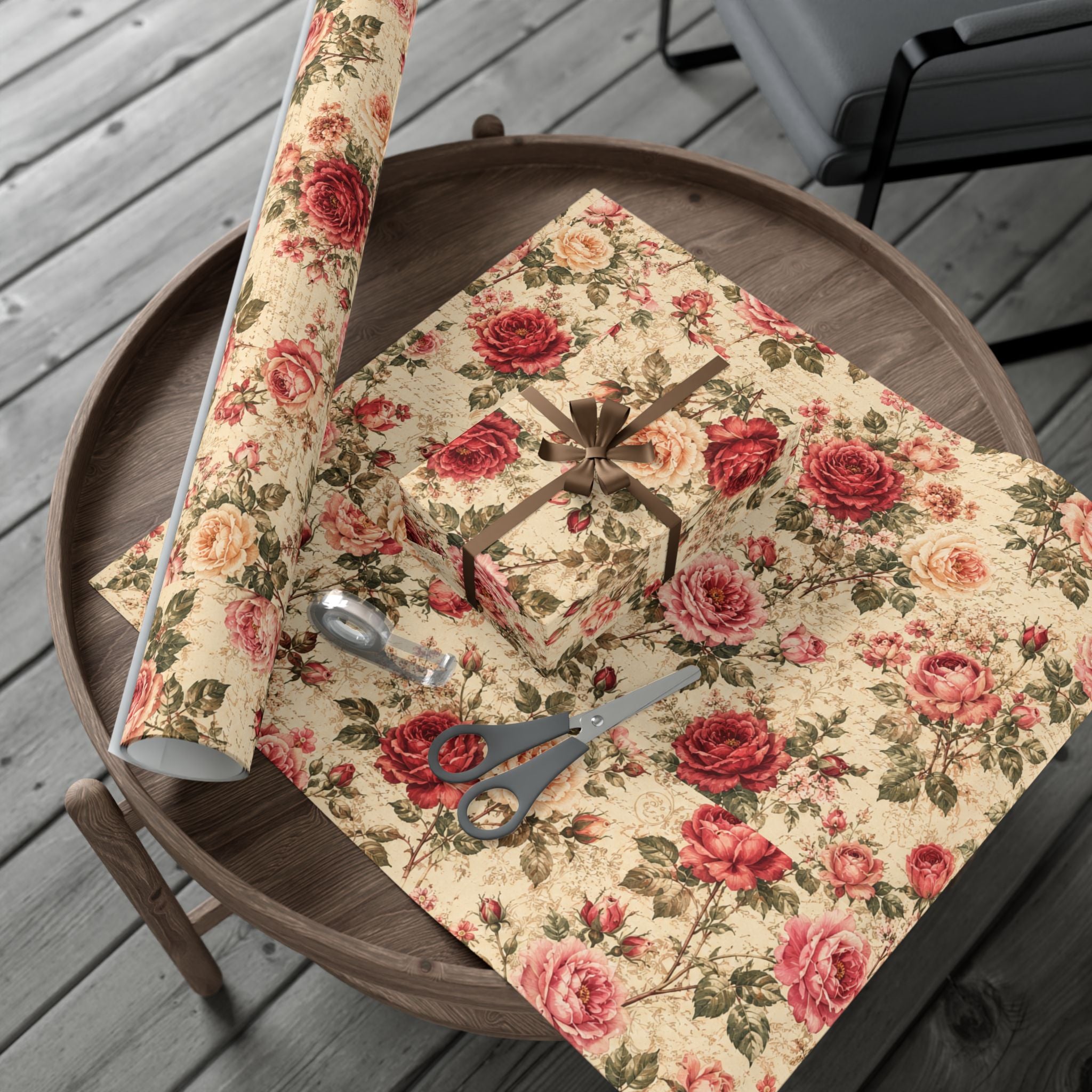 Gift Wrap Paper — Vintage rose floral Romantic Shabby Chic Wrapping Sheets