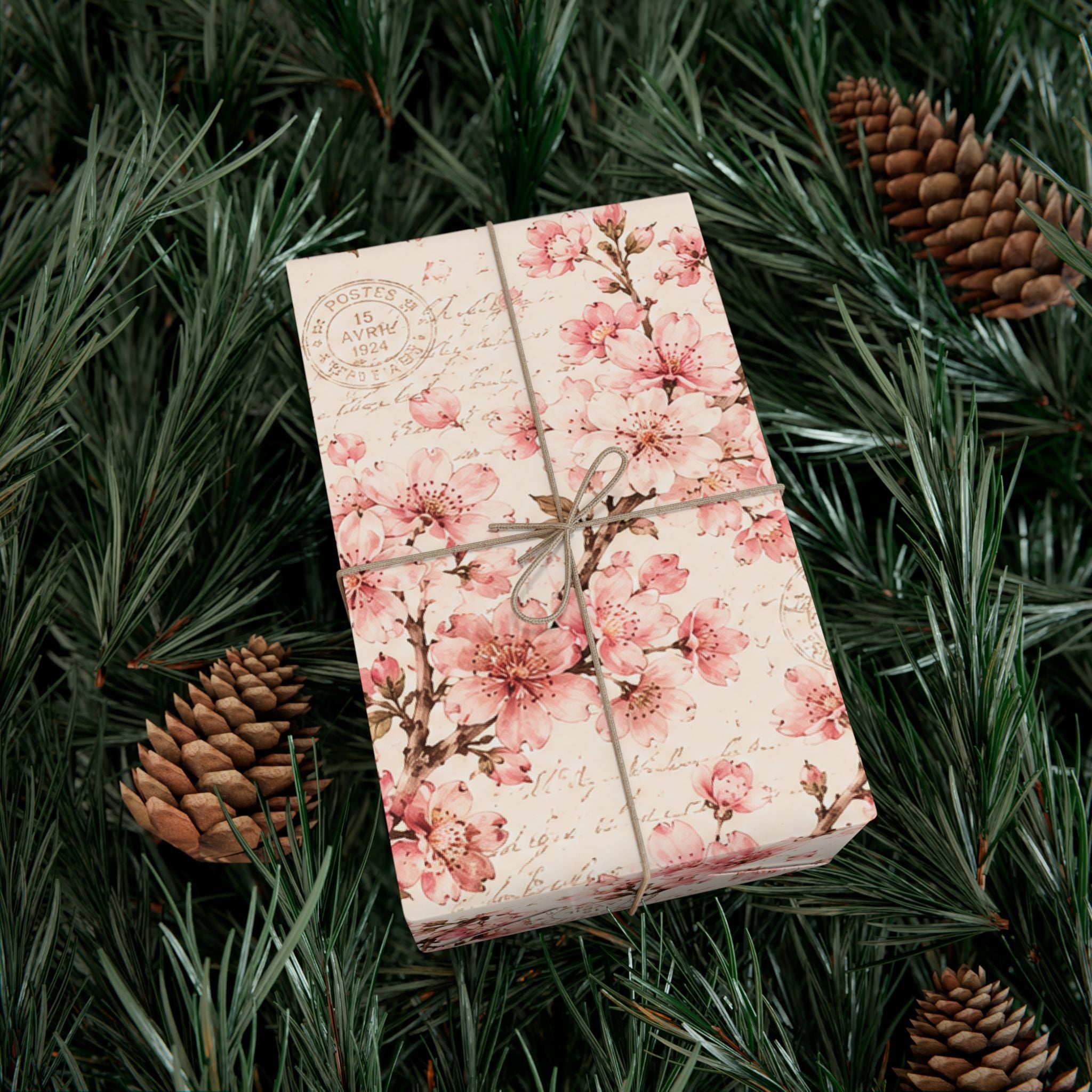 Gift Wrap Paper — Vintage sakura with postal accents