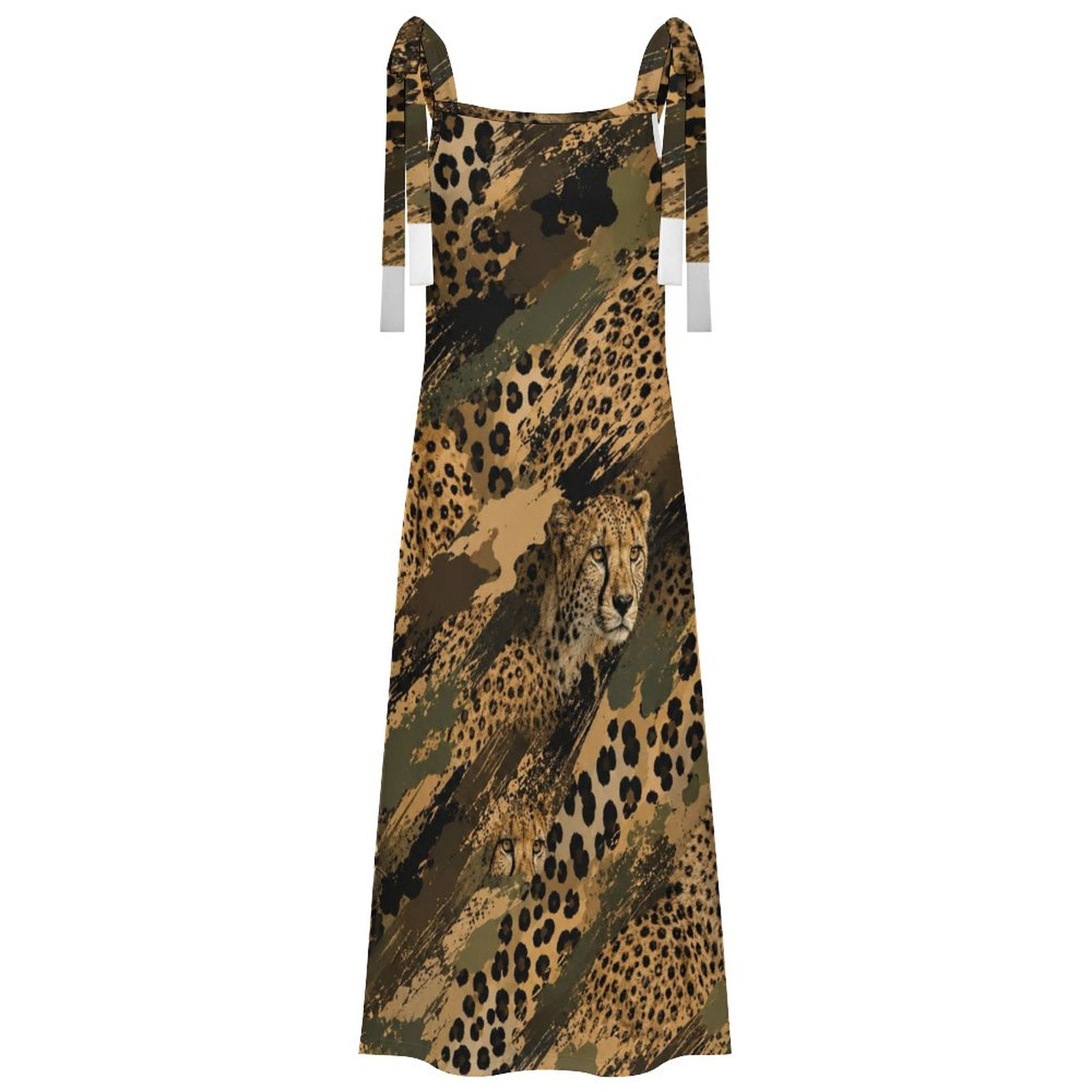 180gsm Ankle-length Slip Dress With Straps(All-Over Printing) - Cheetah camouflage