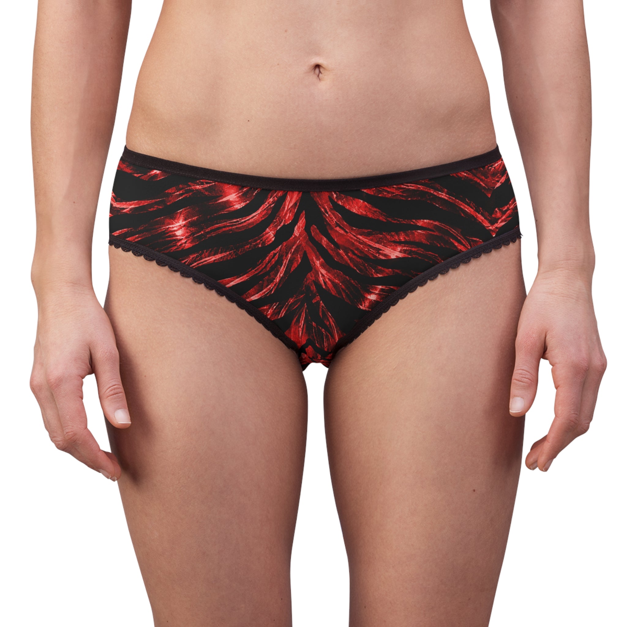 Red Flame Tiger-Stripe Women's Briefs — Bold Animal Print AOP