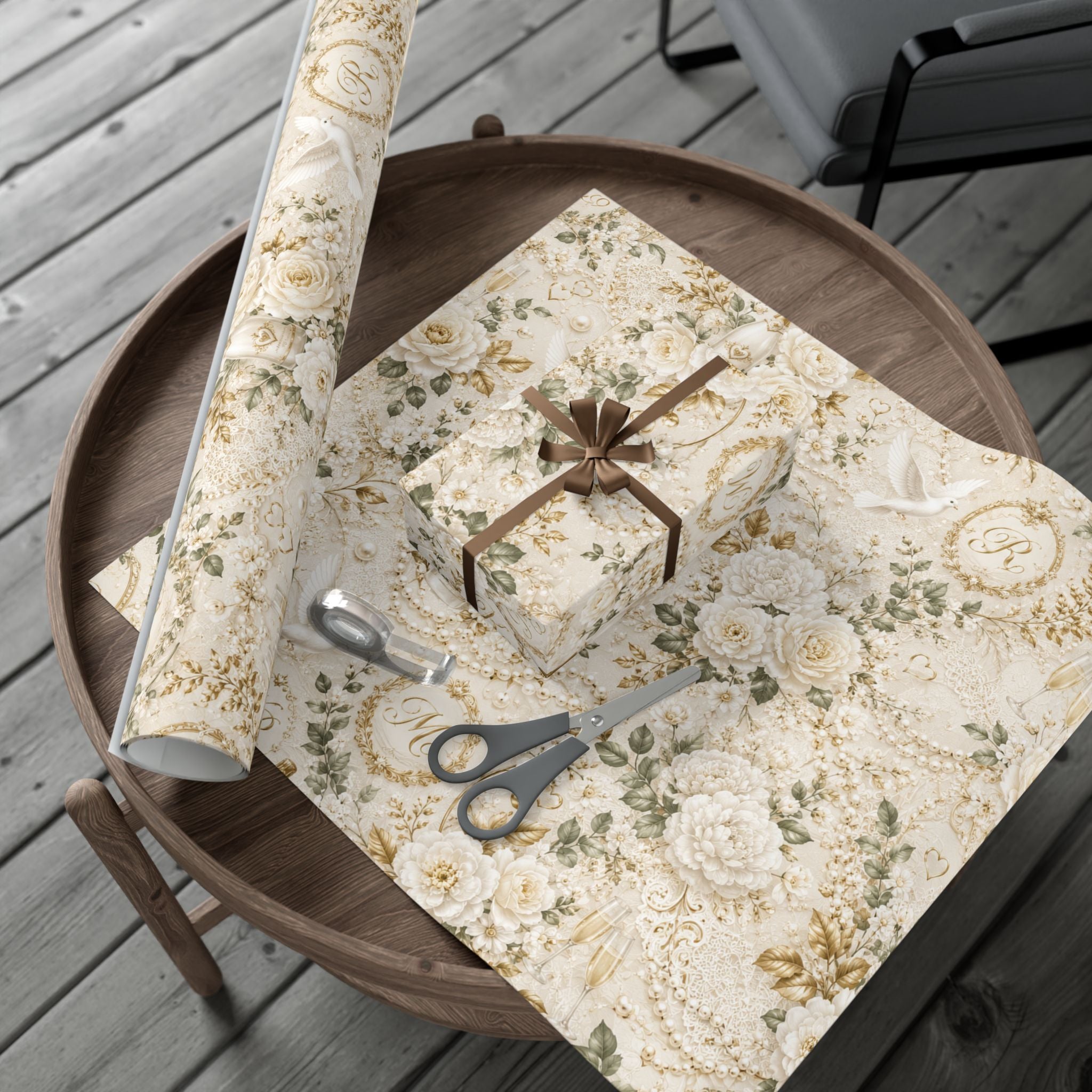 Gift Wrap Paper — Elegant wedding pattern with gold accents