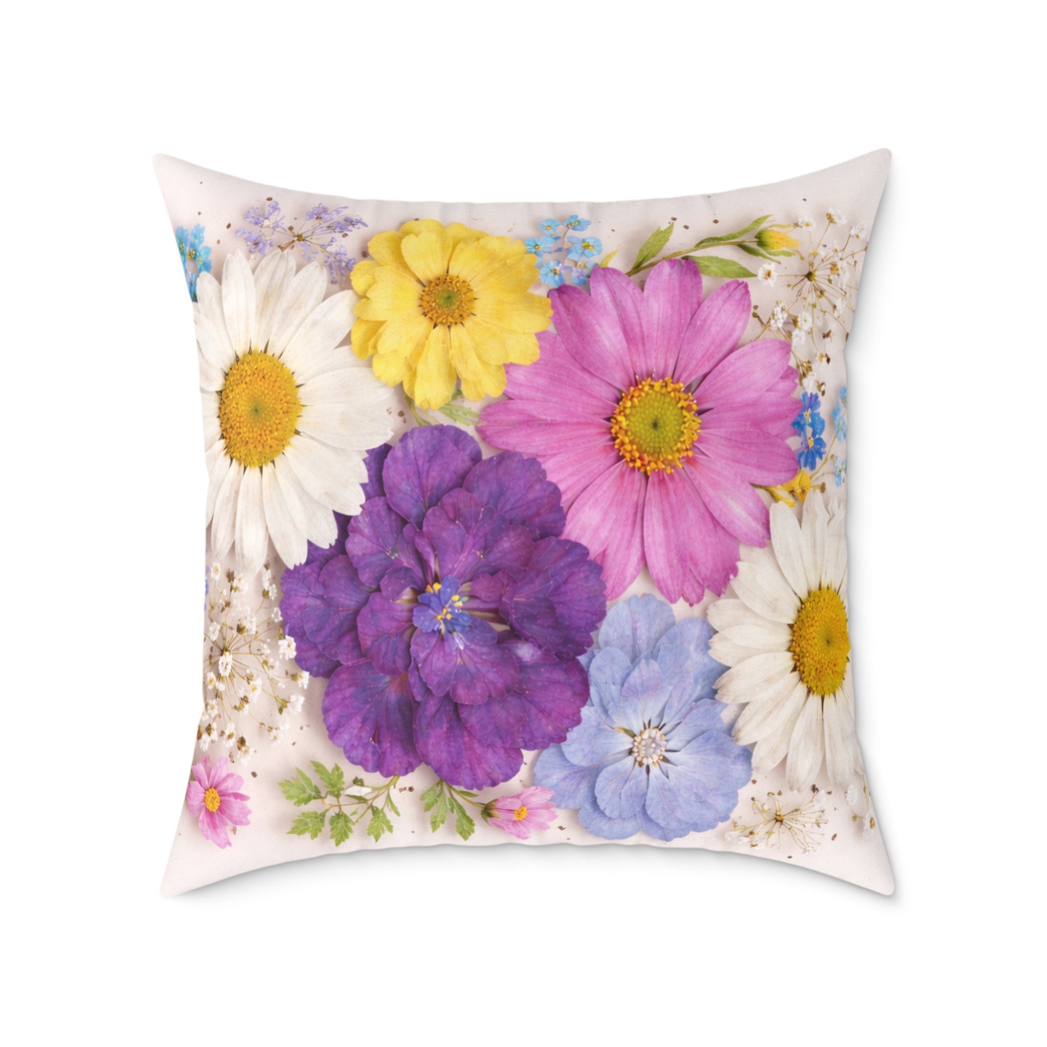 Floral Bouquet Square Pillow - Watercolor Wildflowers Throw Pillow