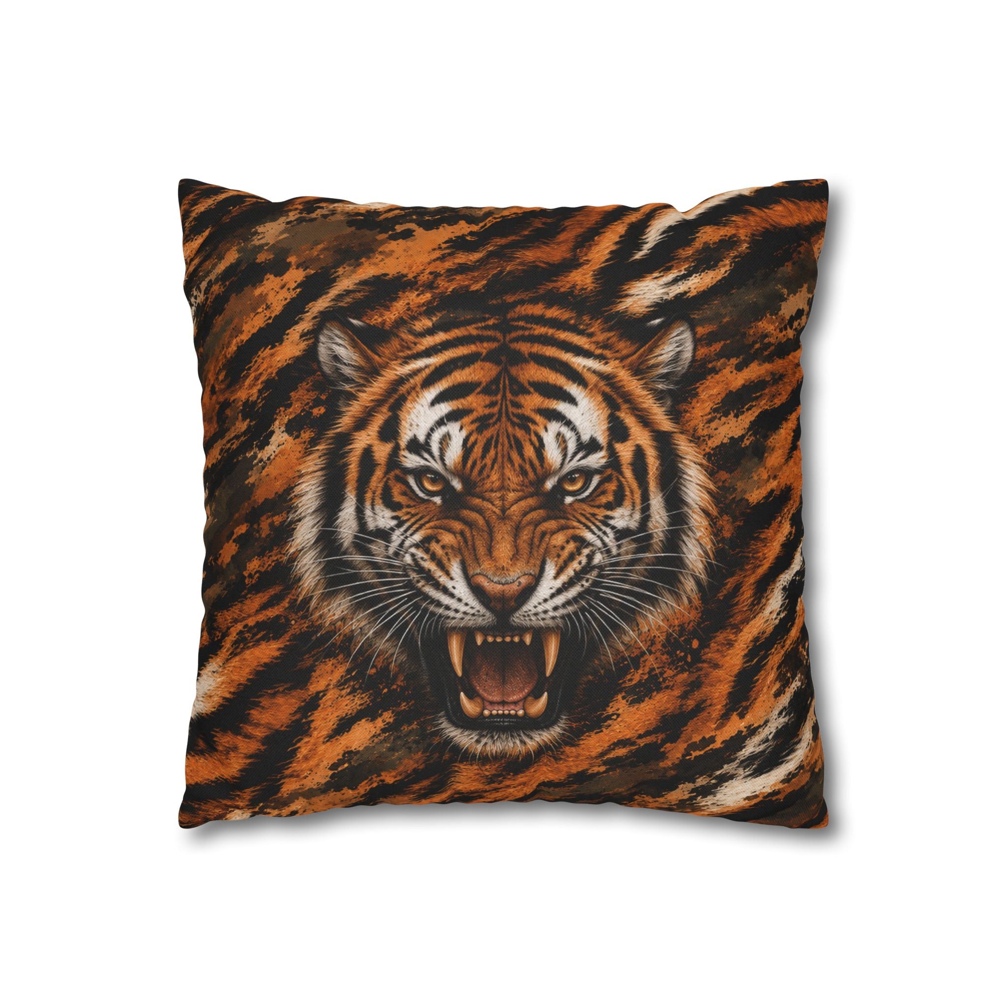 Roaring Tiger Face Pillowcase — Bold Jungle Accent Throw Cover