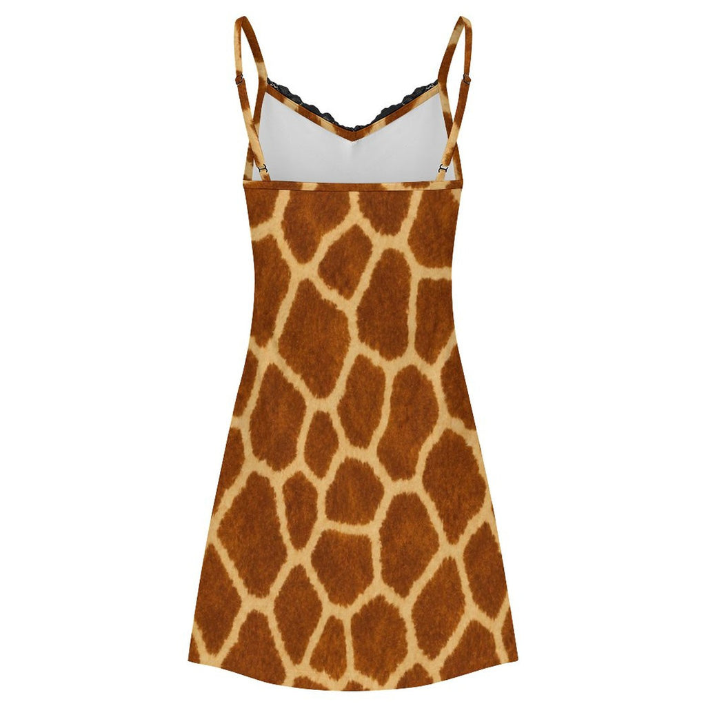 200gsm Lace Camisole Pajama Dress(All-Over Printing) - Giraffe Hide