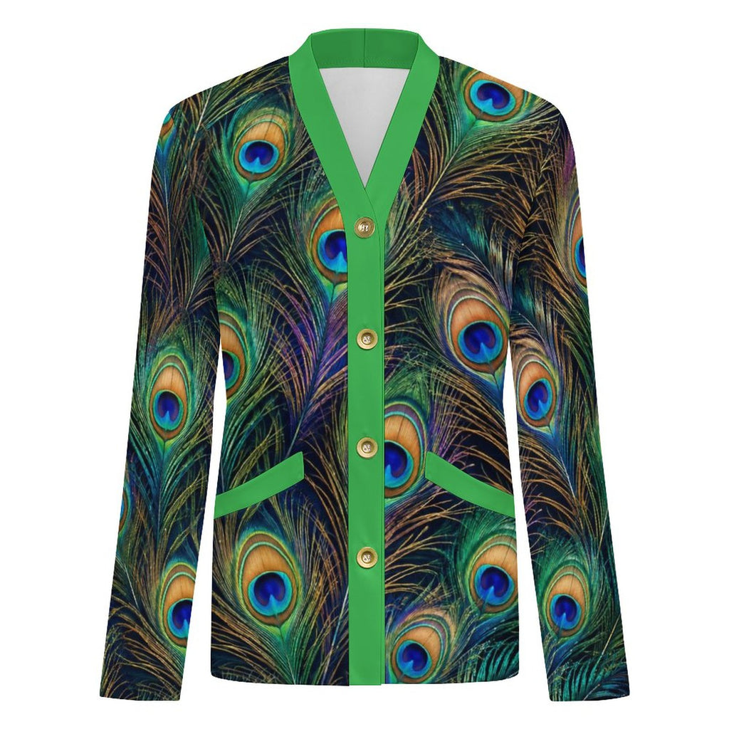 170gsm Women's Lightweight Cardigan(All-Over Printing) - Peacock feathers