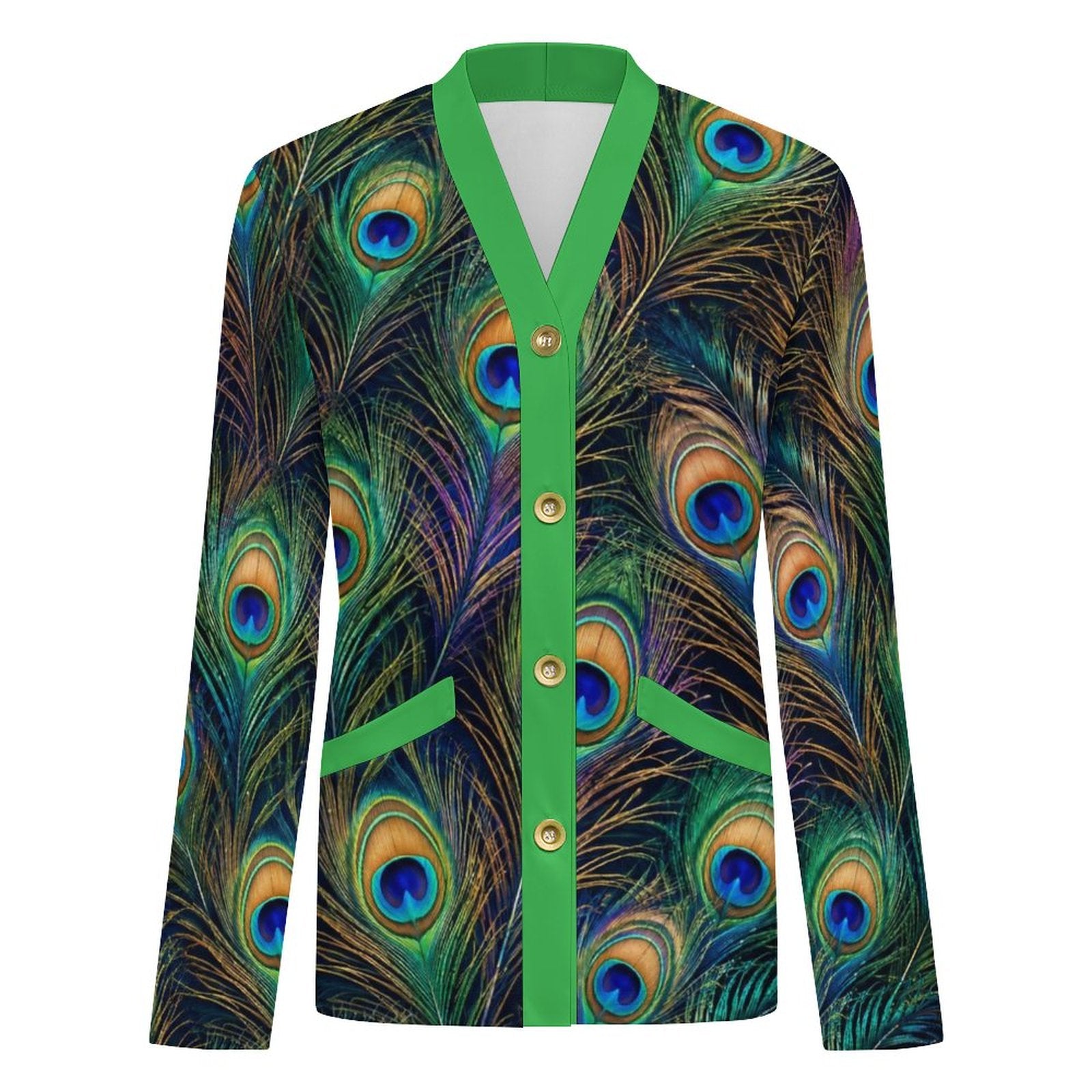 170gsm Women's Lightweight Cardigan(All-Over Printing) - Peacock feathers