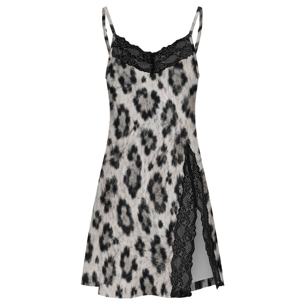 200gsm Lace Camisole Pajama Dress(All-Over Printing) - Snow leopard