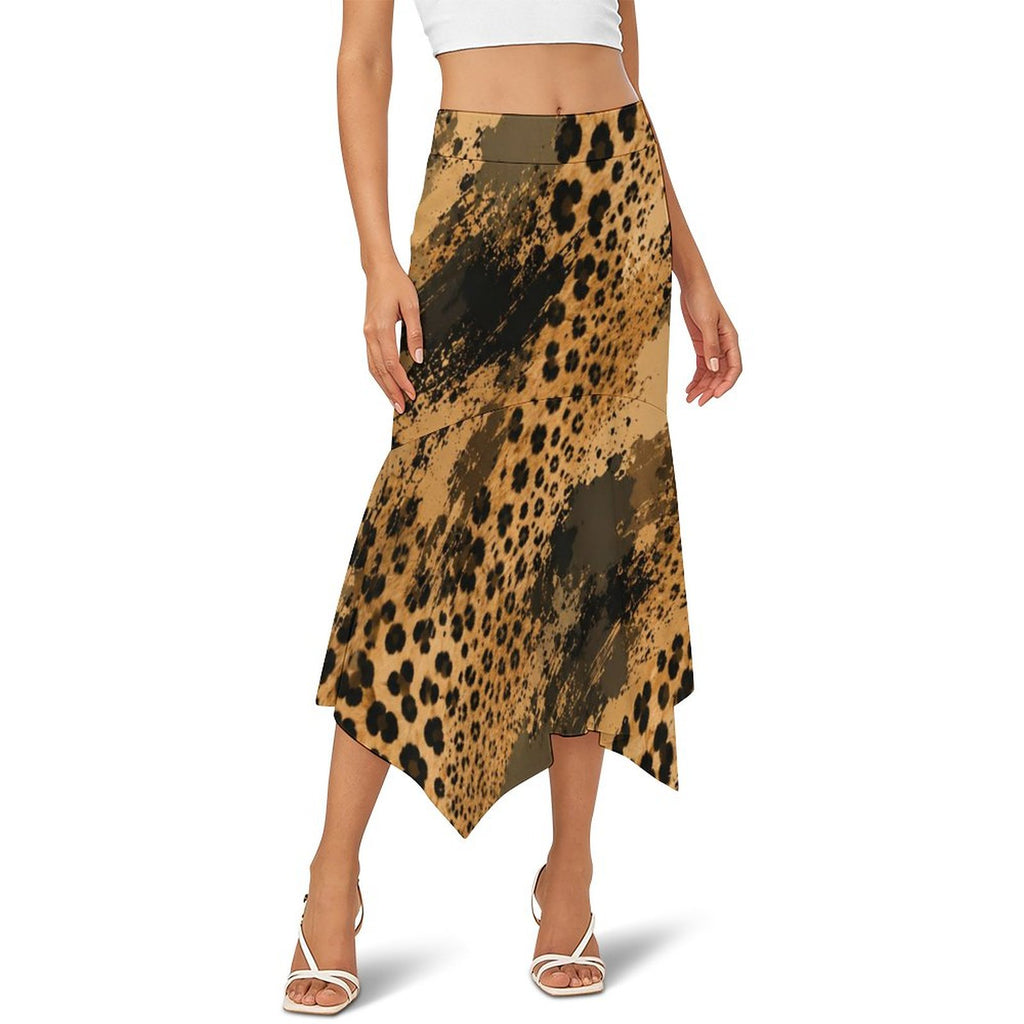 180gsm Irregular Hemmed Skirt(All-Over Printing) - Cheetah camouflage texture