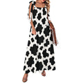 180gsm Ankle-length Slip Dress With Straps(All-Over Printing) - Black-and-White Cowhide