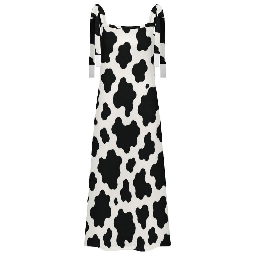 180gsm Ankle-length Slip Dress With Straps(All-Over Printing) - Black-and-White Cowhide