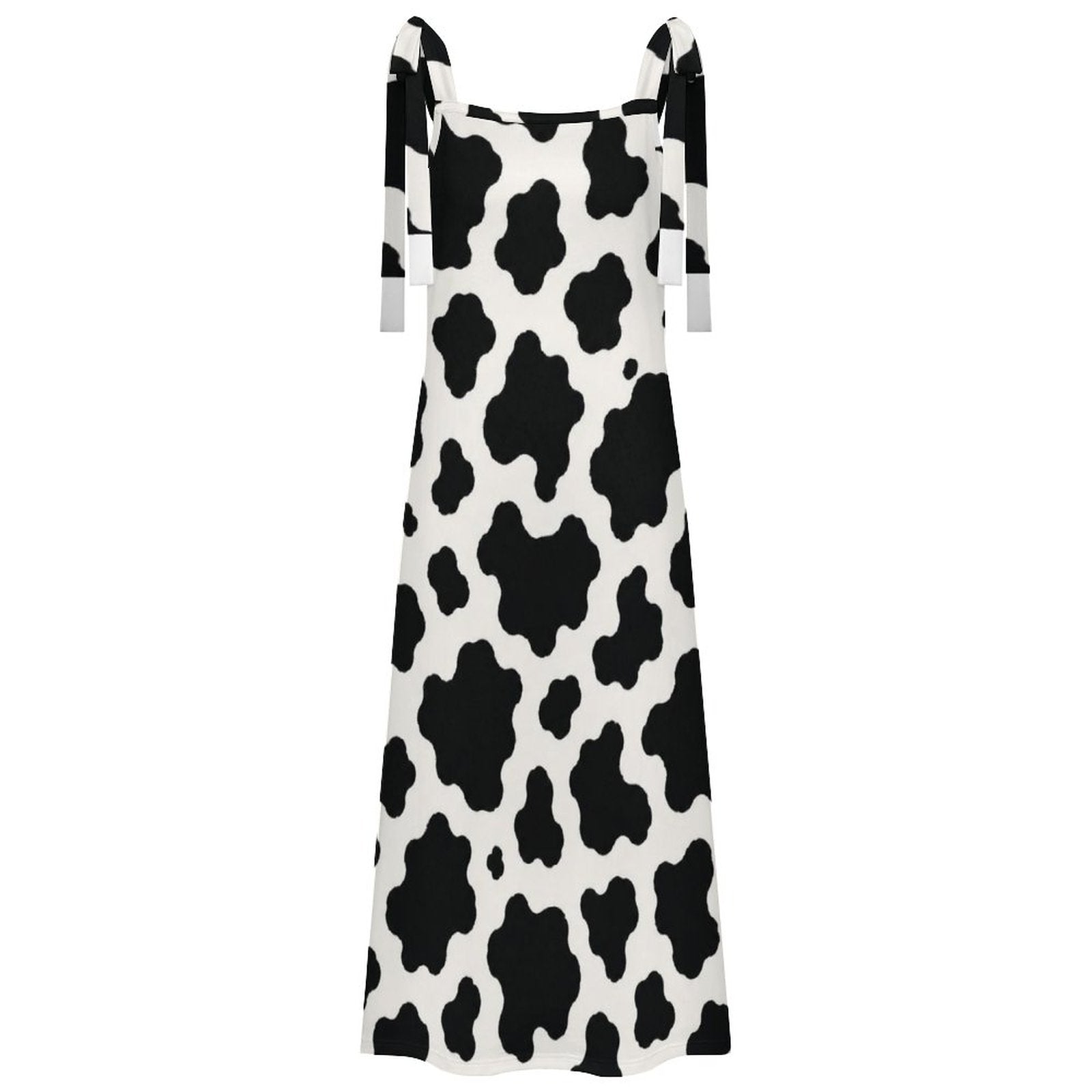 180gsm Ankle-length Slip Dress With Straps(All-Over Printing) - Black-and-White Cowhide