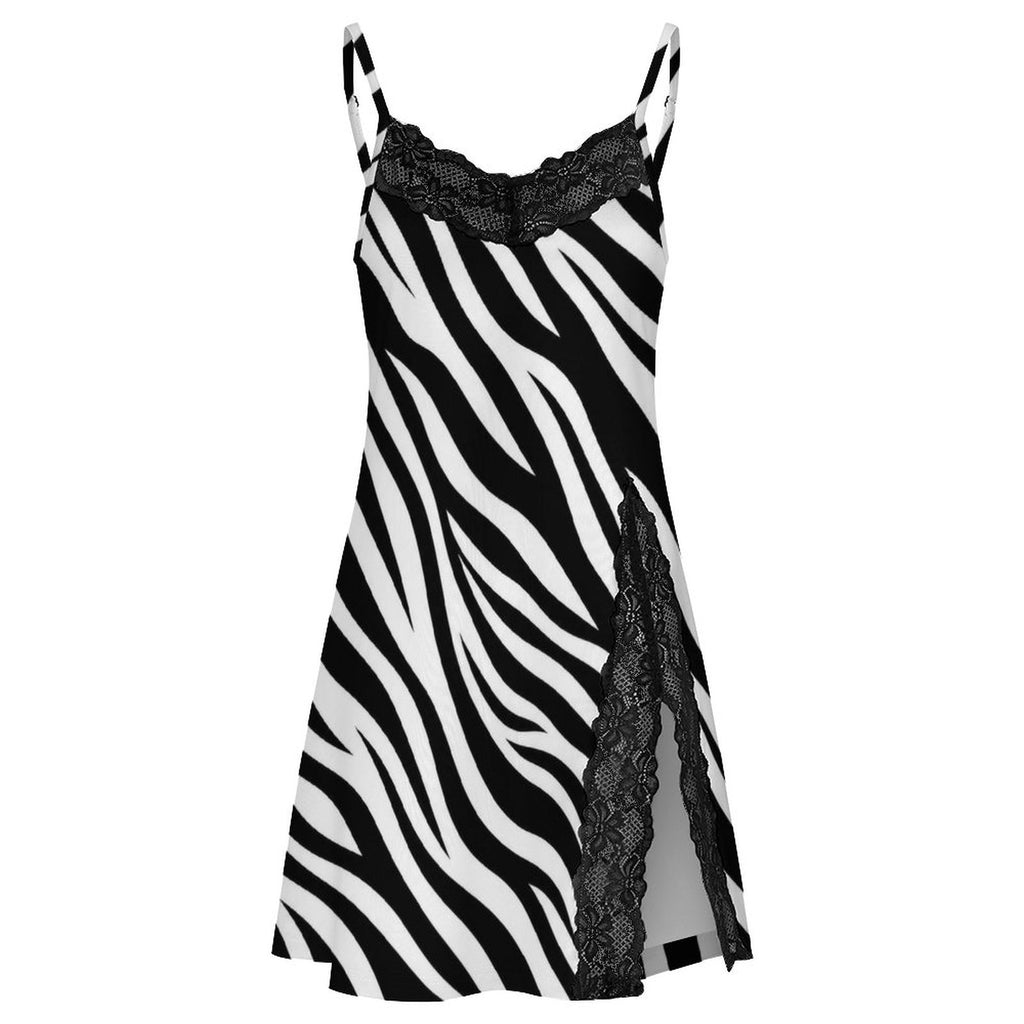 200gsm Lace Camisole Pajama Dress(All-Over Printing) - Zebra-stripe pattern