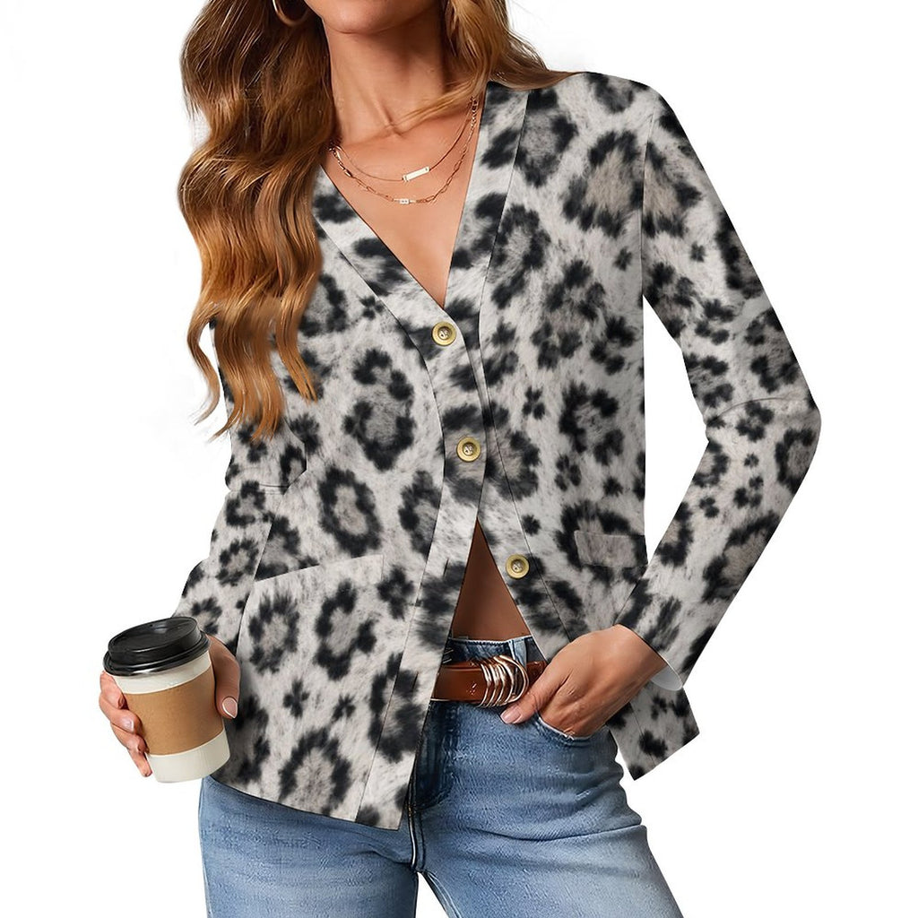 170gsm Women's Lightweight Cardigan(All-Over Printing) - Snow leopard