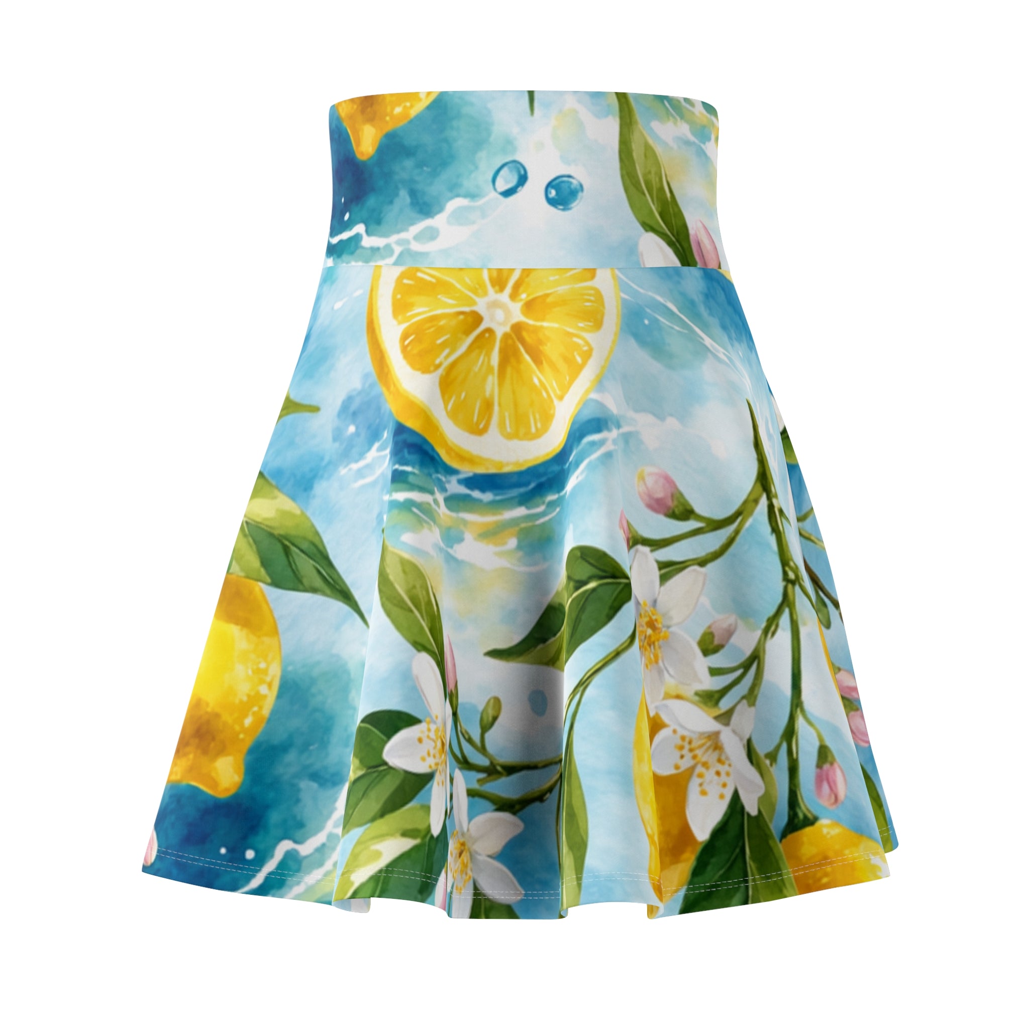Lemon Blossom Skater Skirt — Bright Citrus Floral Print