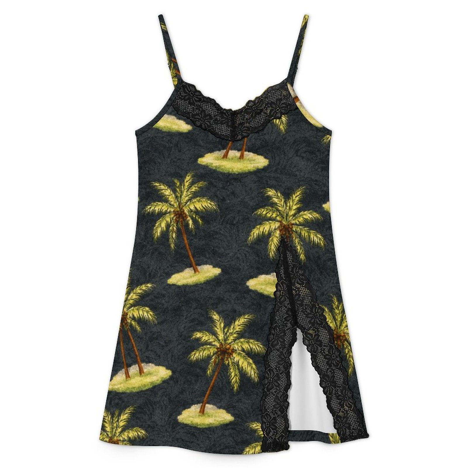 200gsm Lace Camisole Pajama Dress(All-Over Printing) - Tropical palm islands